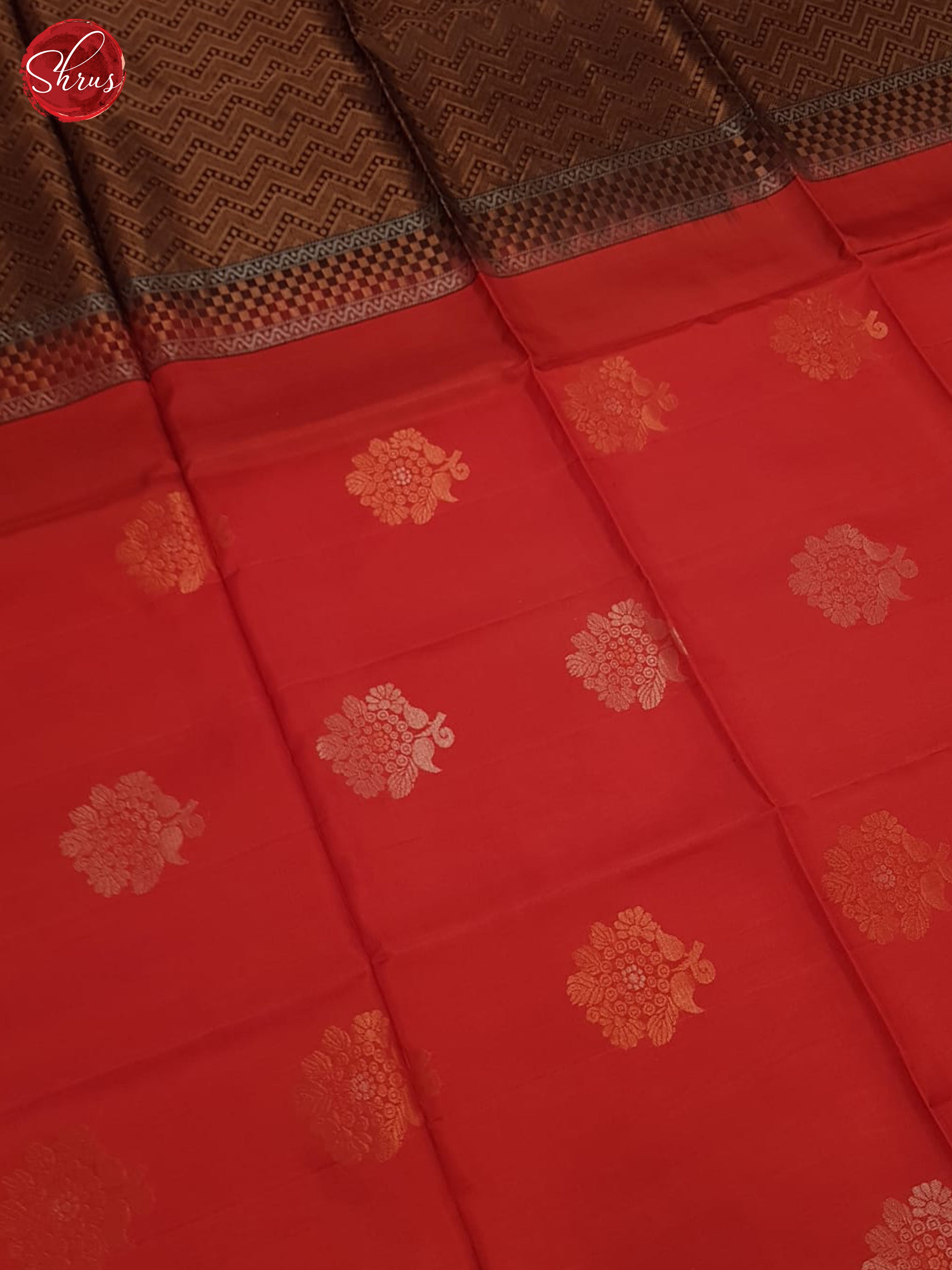 Red & Brown- Soft Silk Halfpure Saree - Shop on ShrusEternity.com