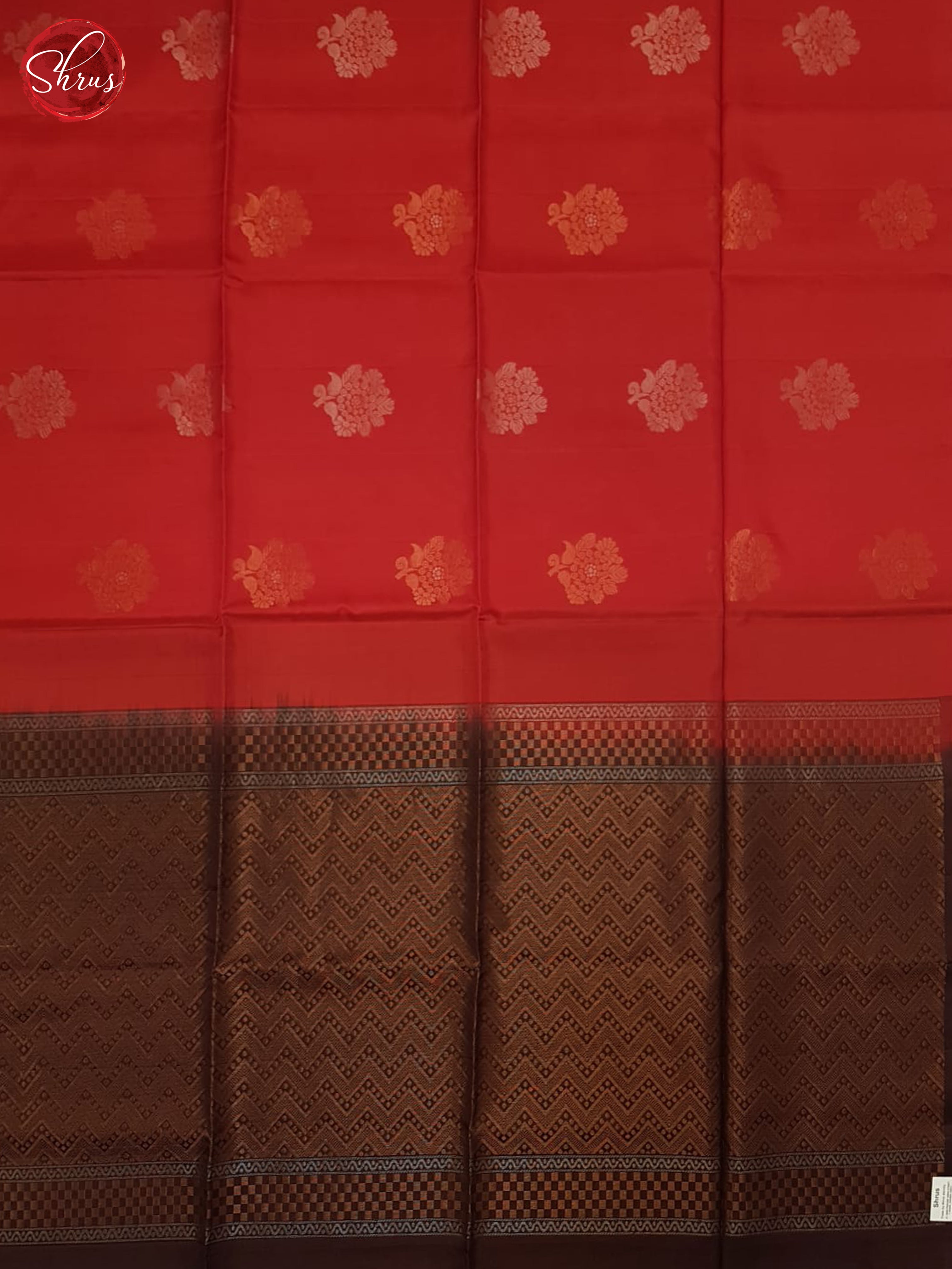 Red & Brown- Soft Silk Halfpure Saree - Shop on ShrusEternity.com