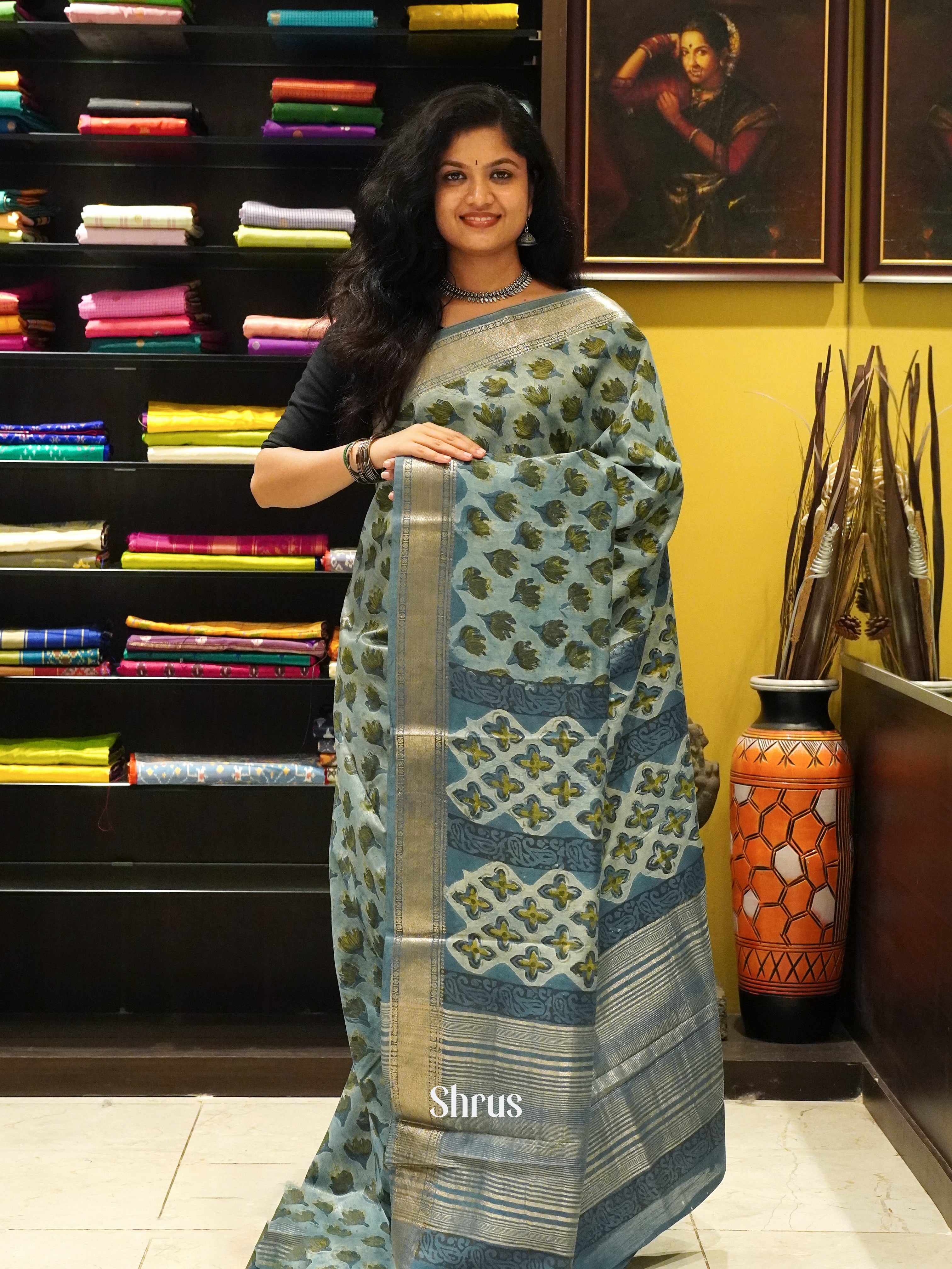 BGS13080 - Semi Chanderi Saree - Shop on ShrusEternity.com