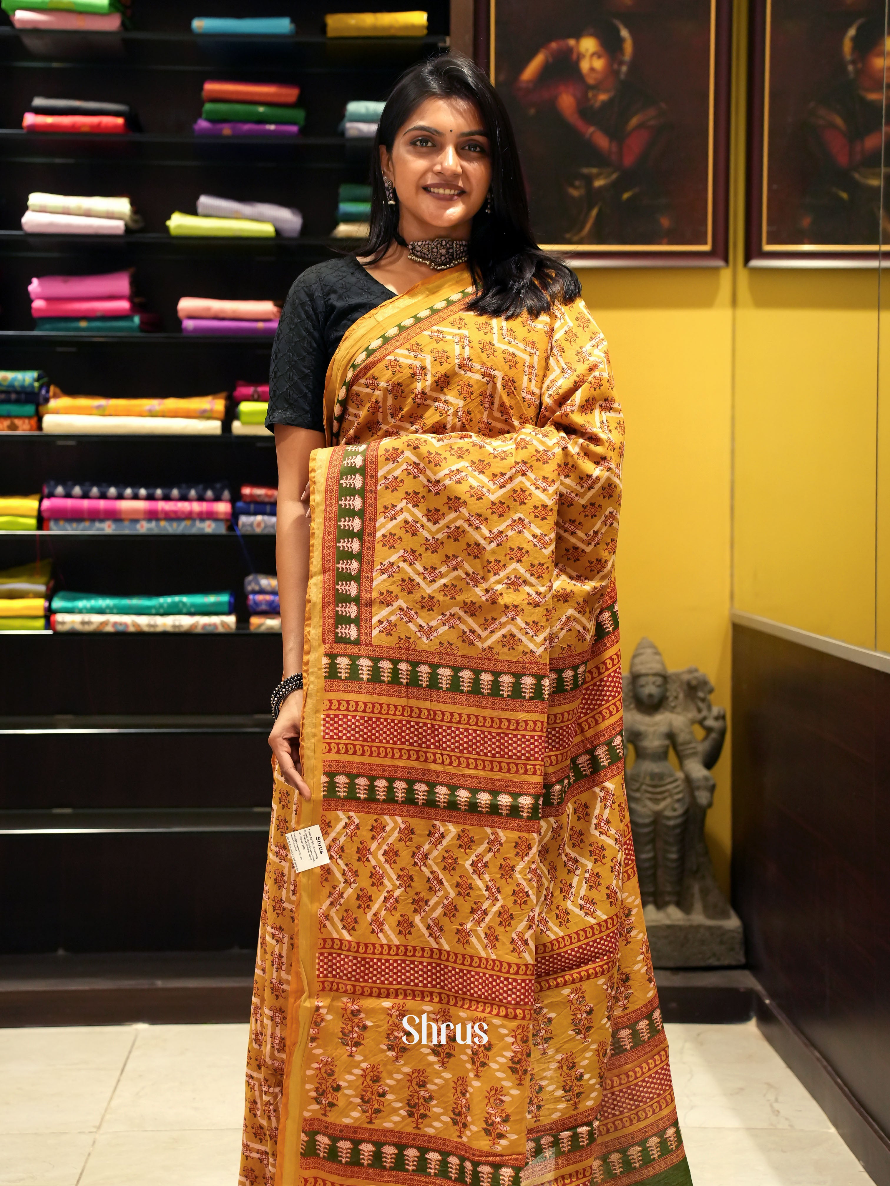 Brown & Black - Semi Chanderi Saree - Shop on ShrusEternity.com
