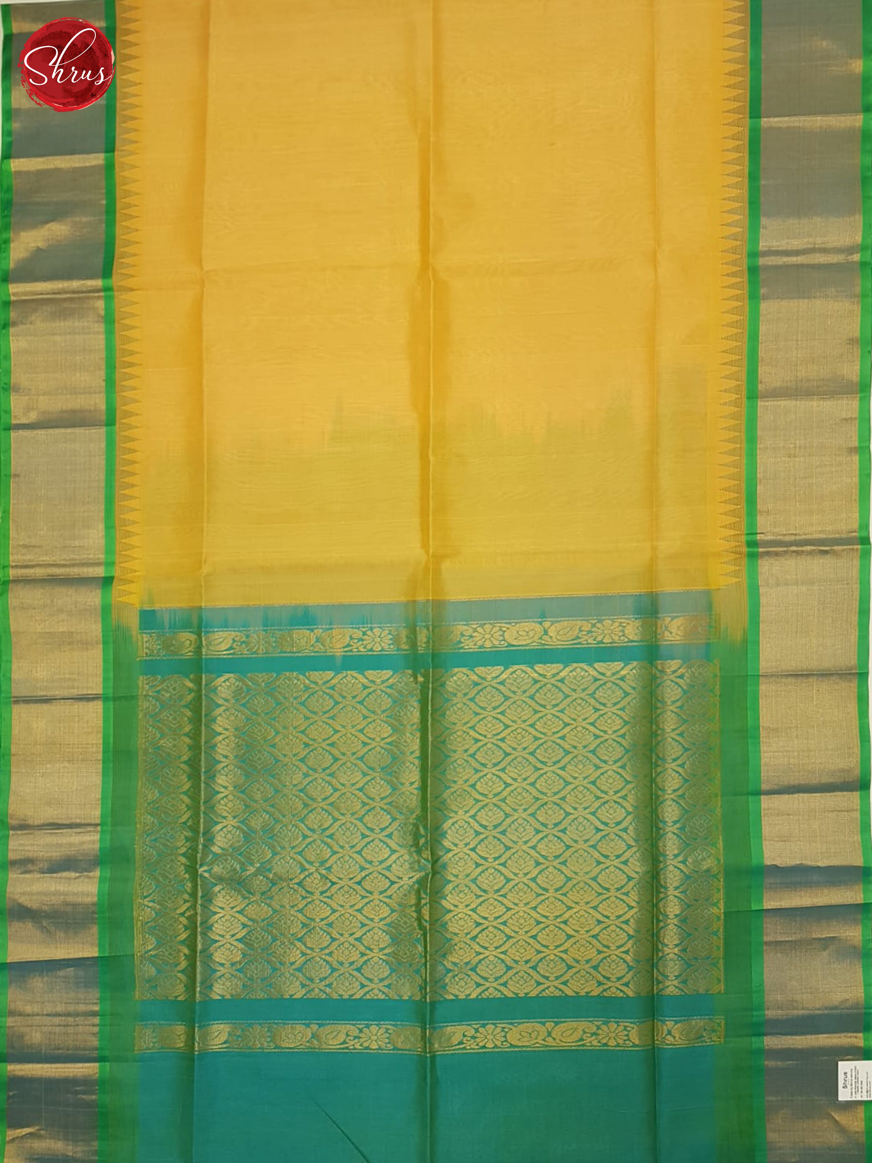Lime Yellow & Green- Silk Cotton Saree - Shop on ShrusEternity.com