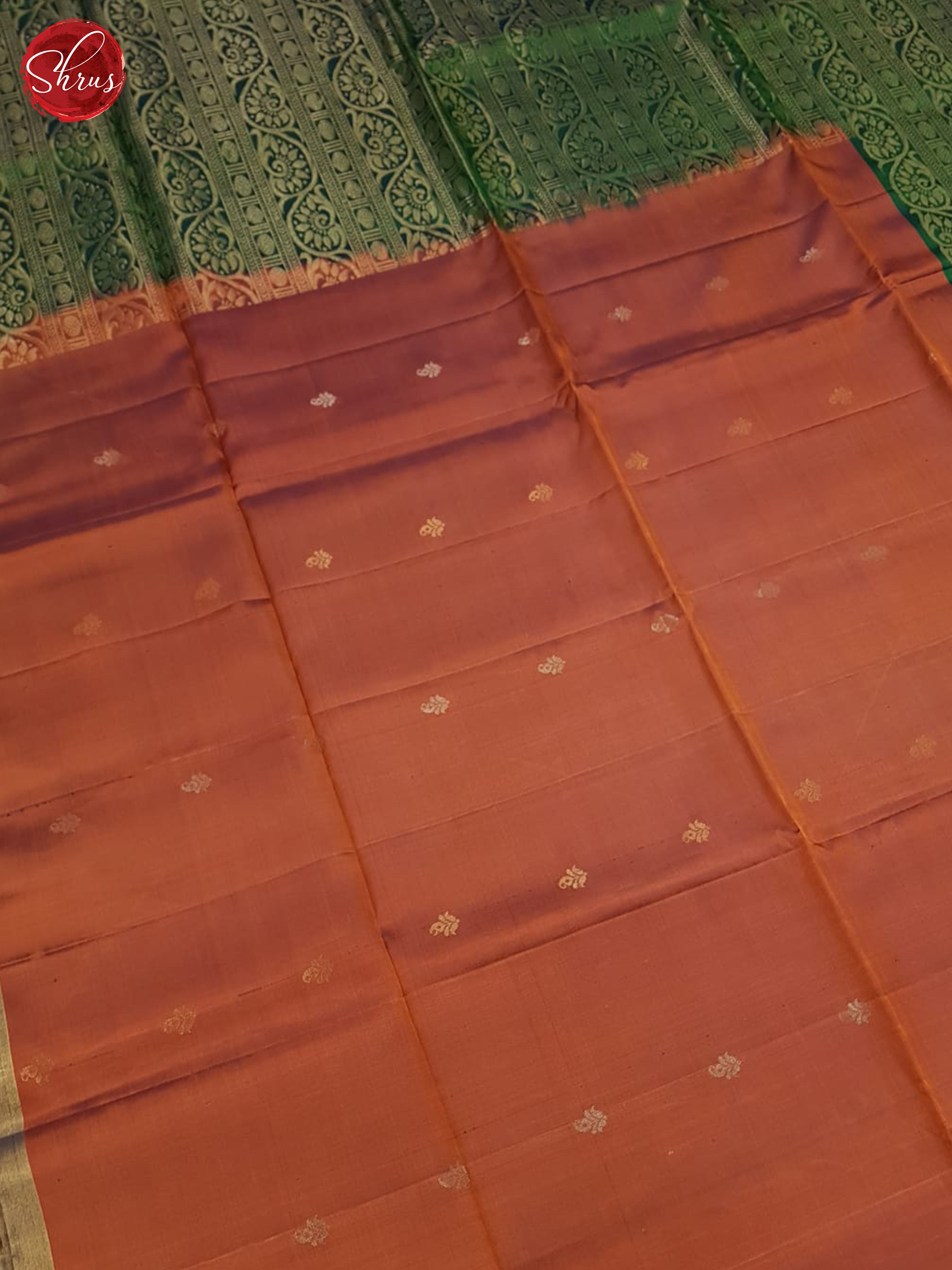 Brick Red & Green - Soft Silk Halfpure Saree - Shop on ShrusEternity.com