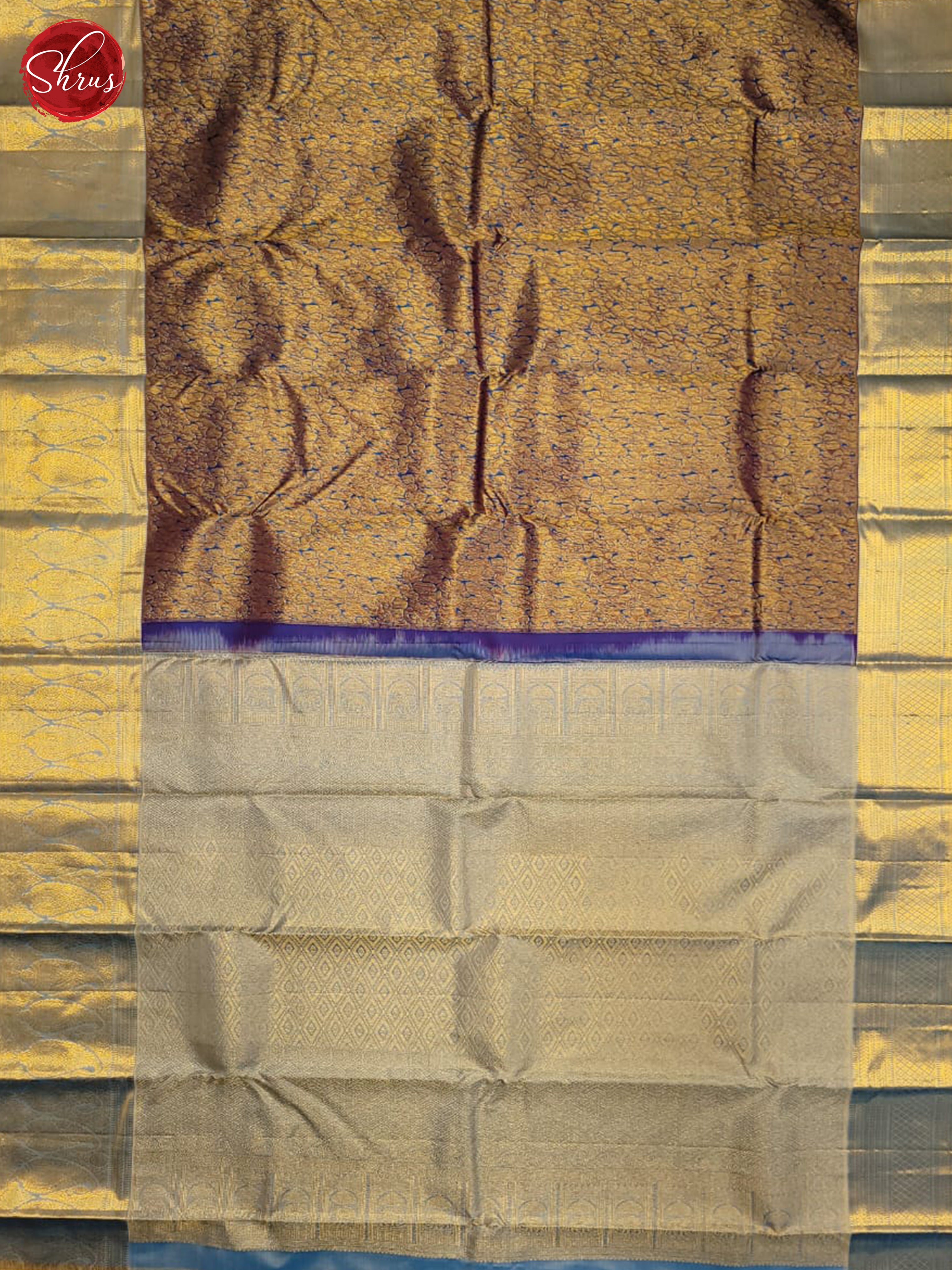 Blue and woody brown Korvai Kanchipuram silk Saree With Intricate Paisley Brocade-2