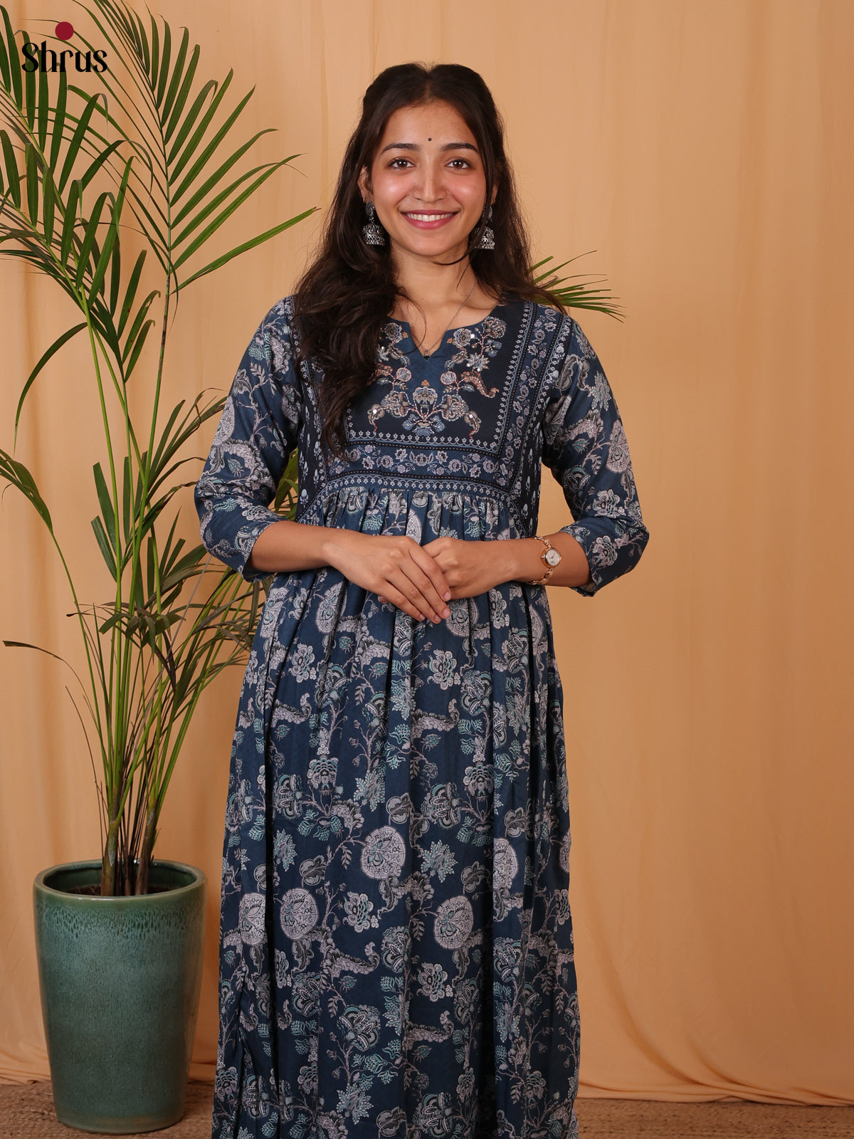 Blue -Rayon Readymade kurti - Shop on ShrusEternity.com