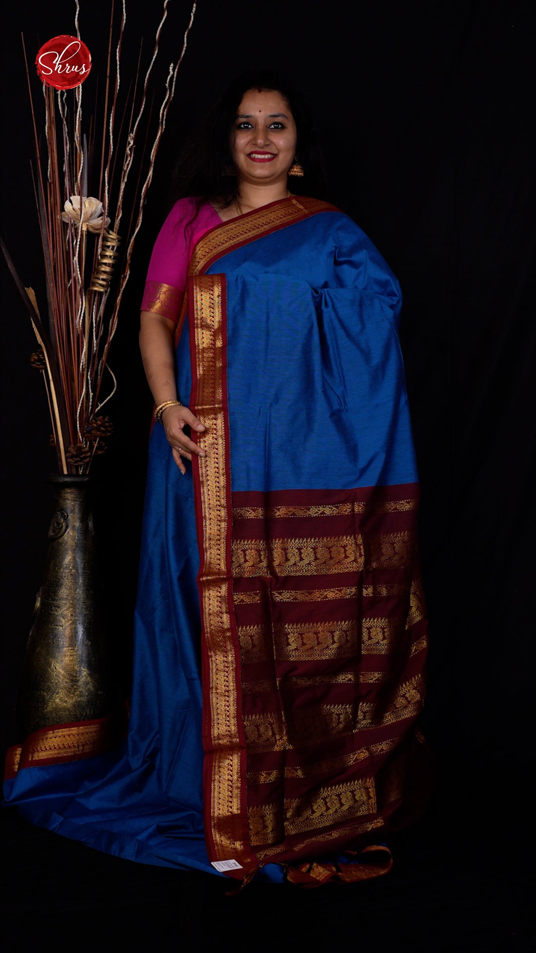 Blue & Brown - Kalyani Cotton Saree - Shop on ShrusEternity.com