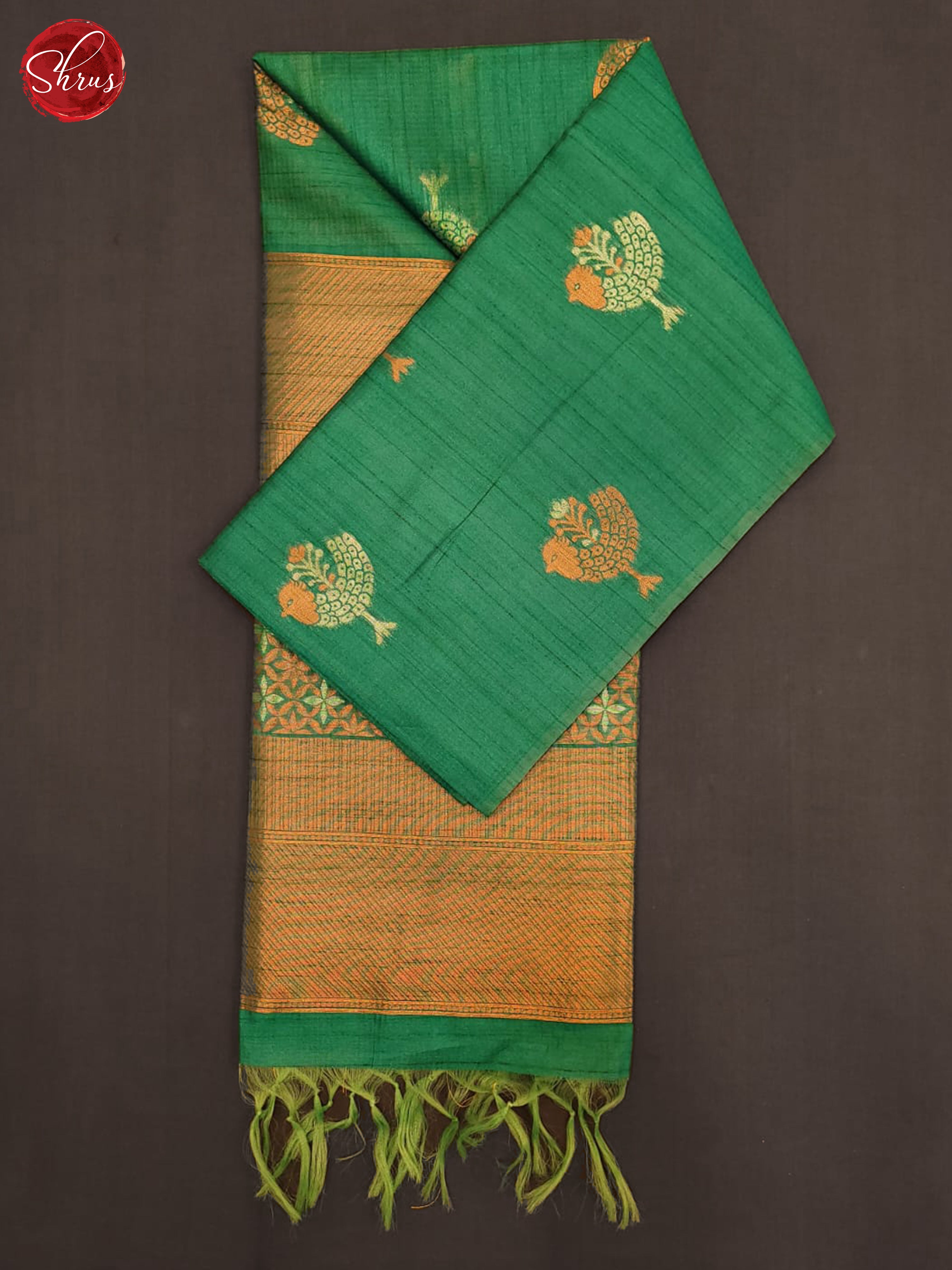 Peacock Green & Yellow - Semi tussar Saree - Shop on ShrusEternity.com