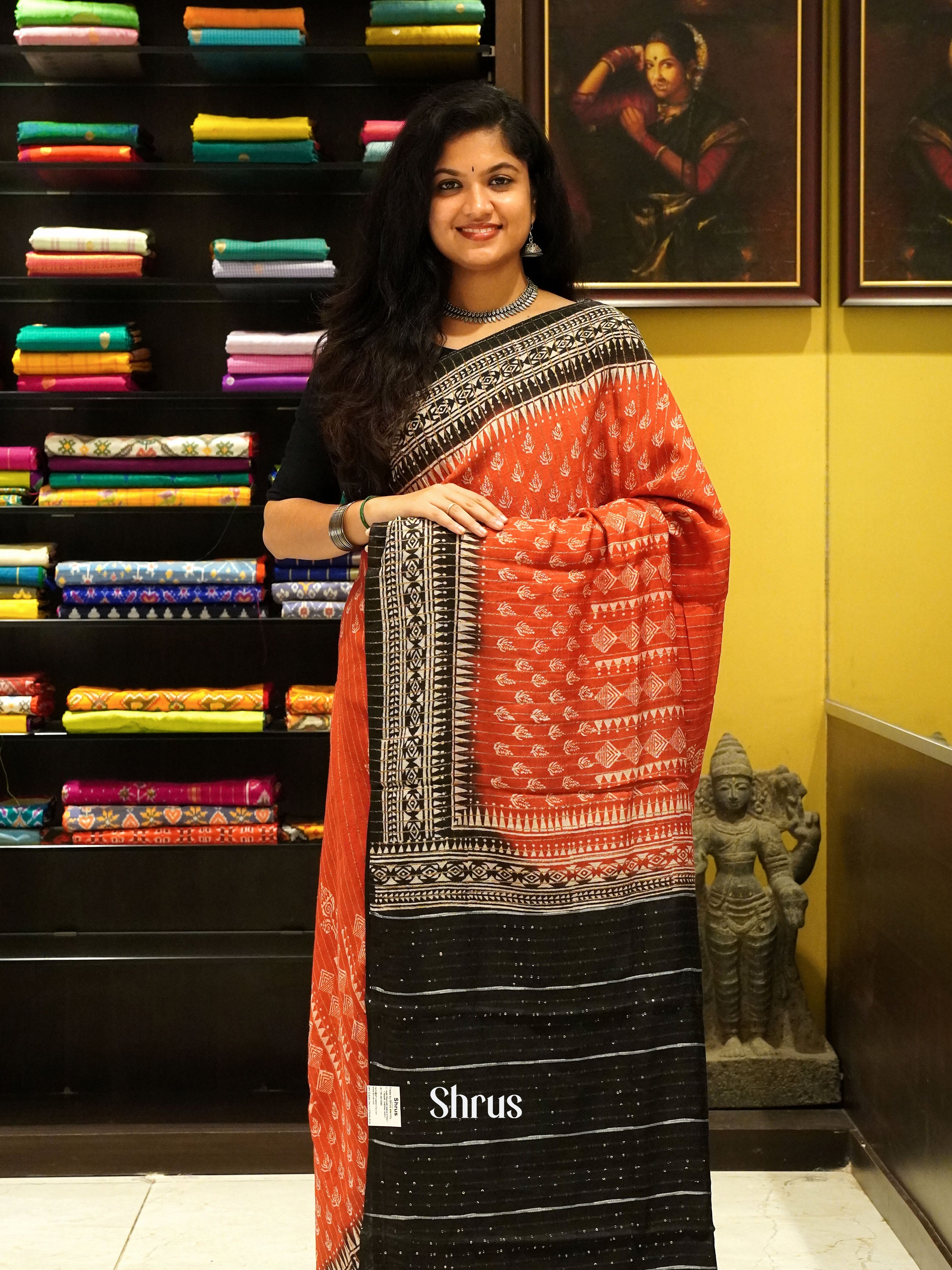 Red & Black - Semi gicha Saree - Shop on ShrusEternity.com