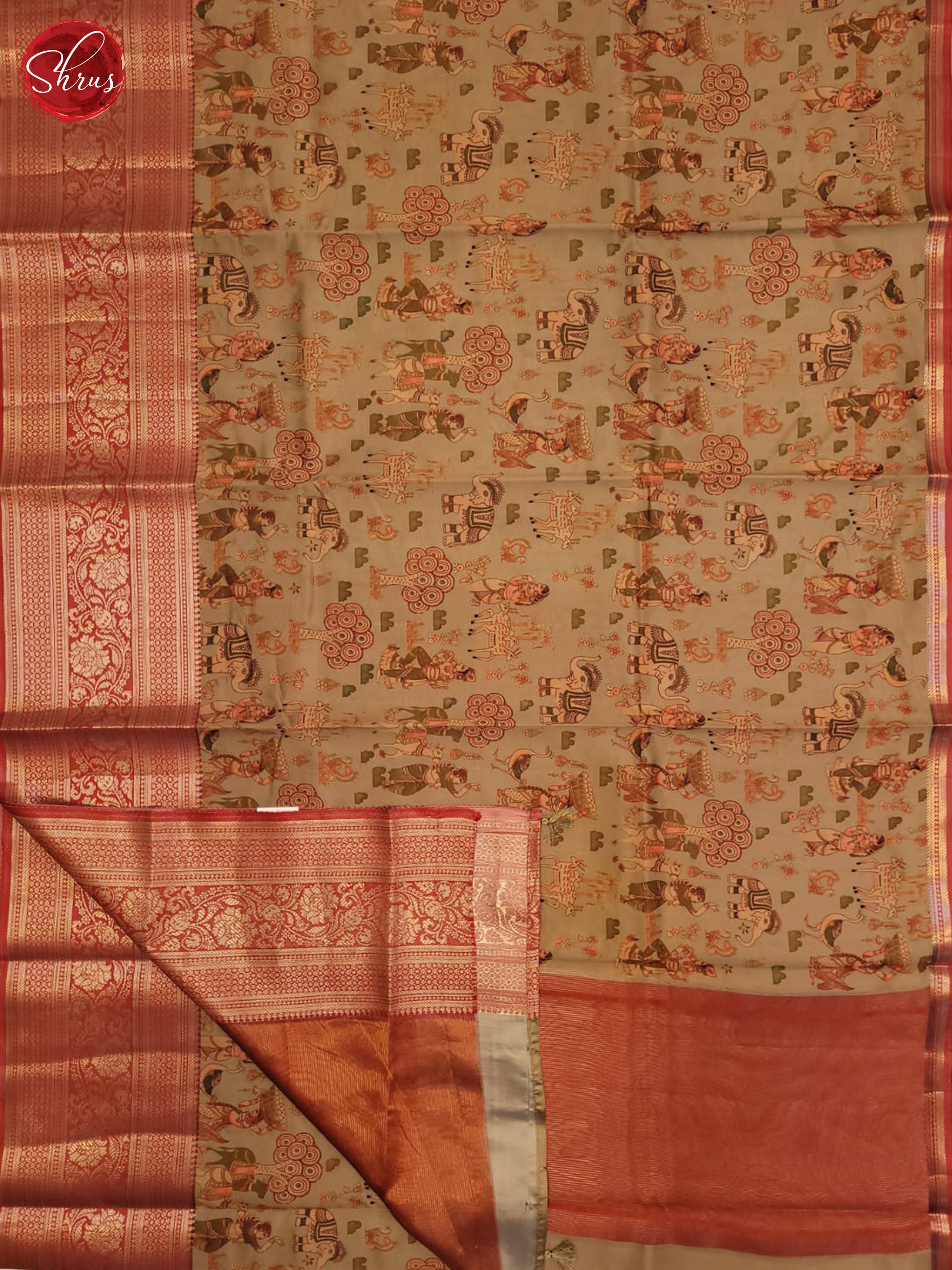 Grey & Red- Semi dupion Saree - Shop on ShrusEternity.com
