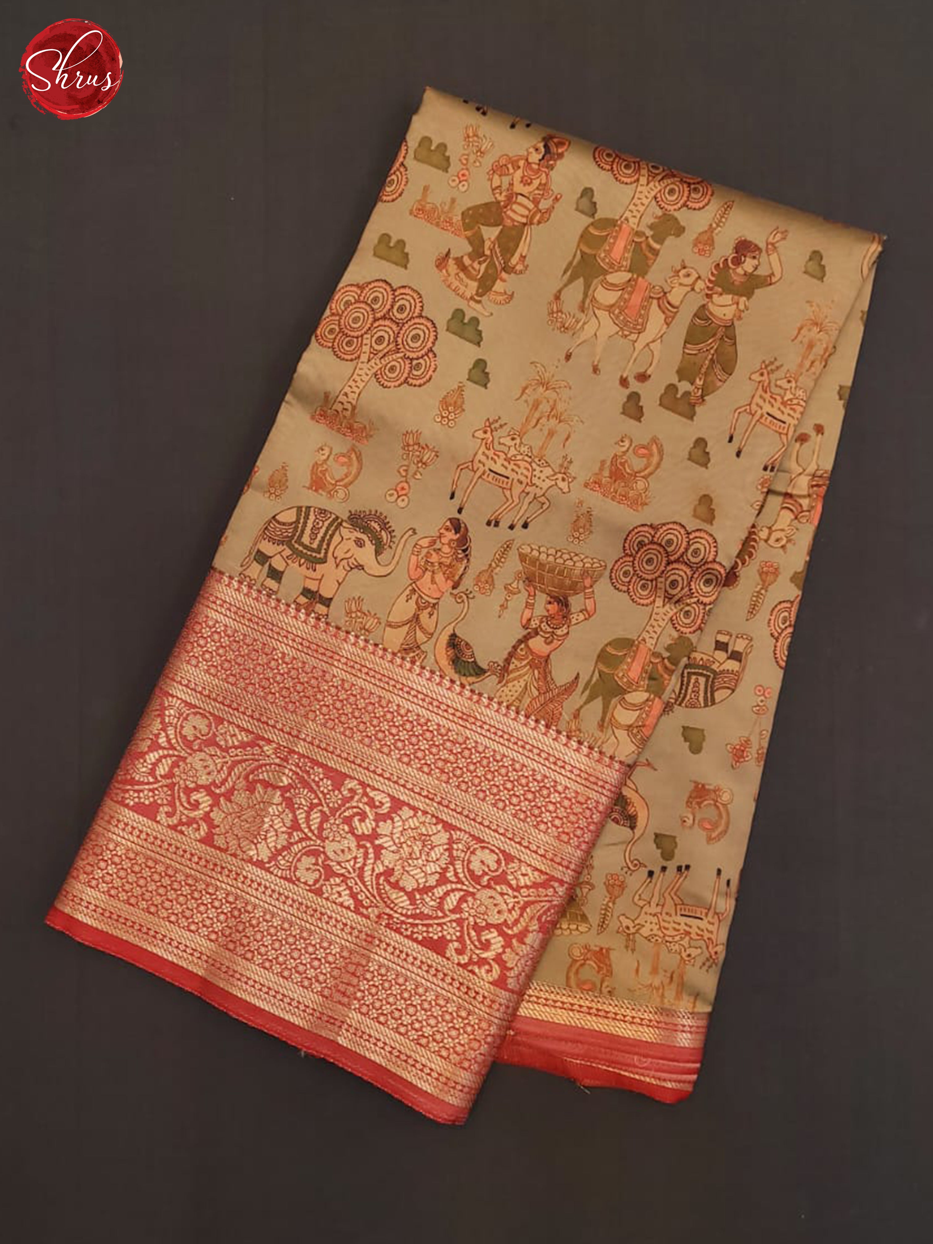 Grey & Red- Semi dupion Saree - Shop on ShrusEternity.com