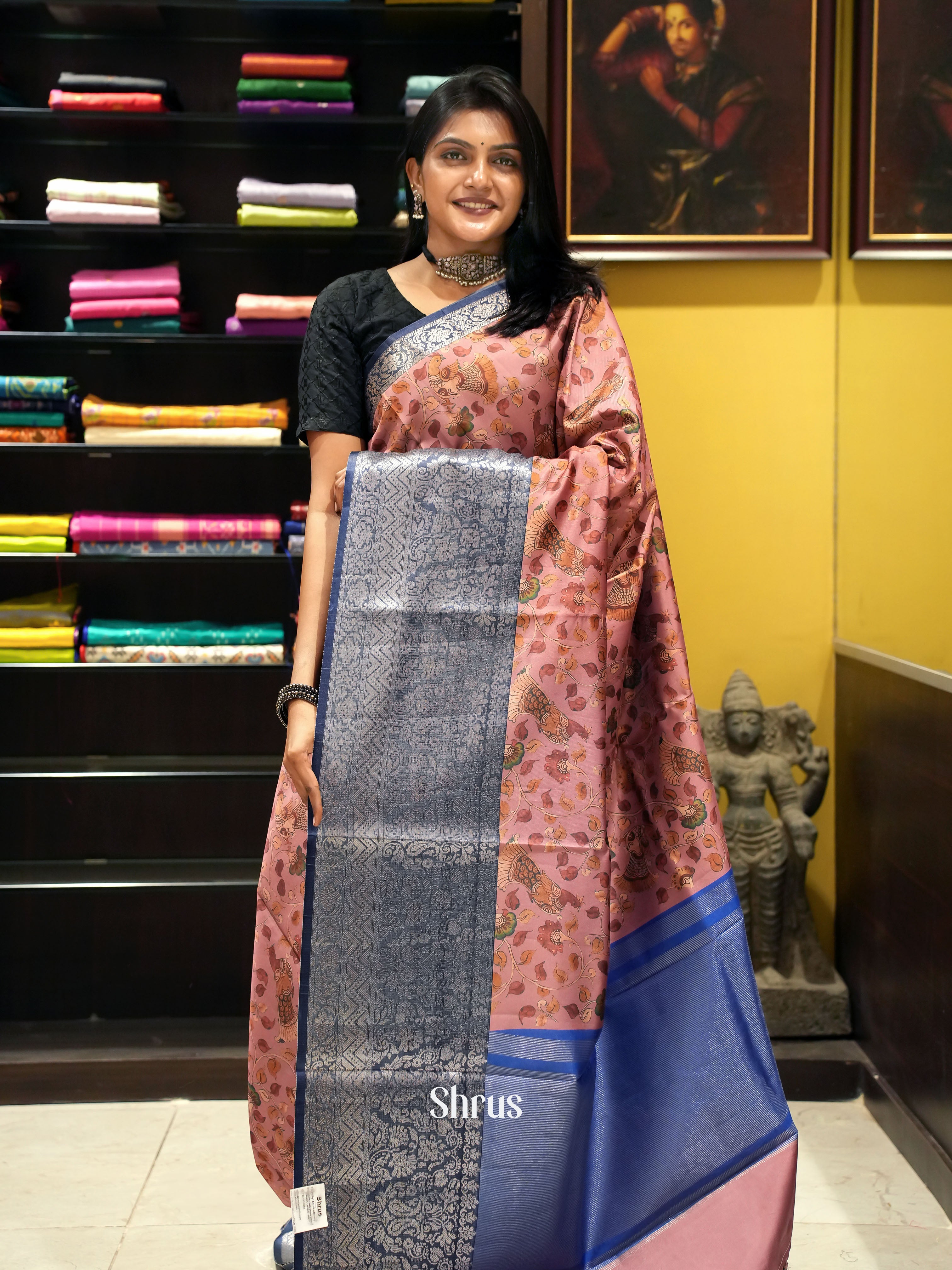 Onion Pink & Blue - Semi Dupion Saree - Shop on ShrusEternity.com