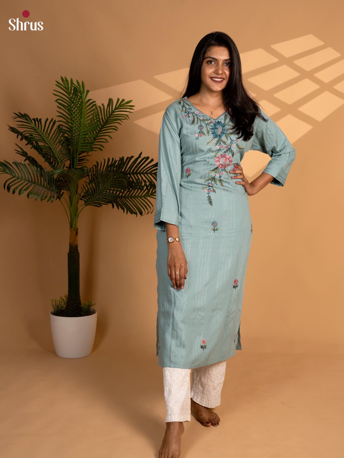 Blue - Readymade Kurti - Shop on ShrusEternity.com