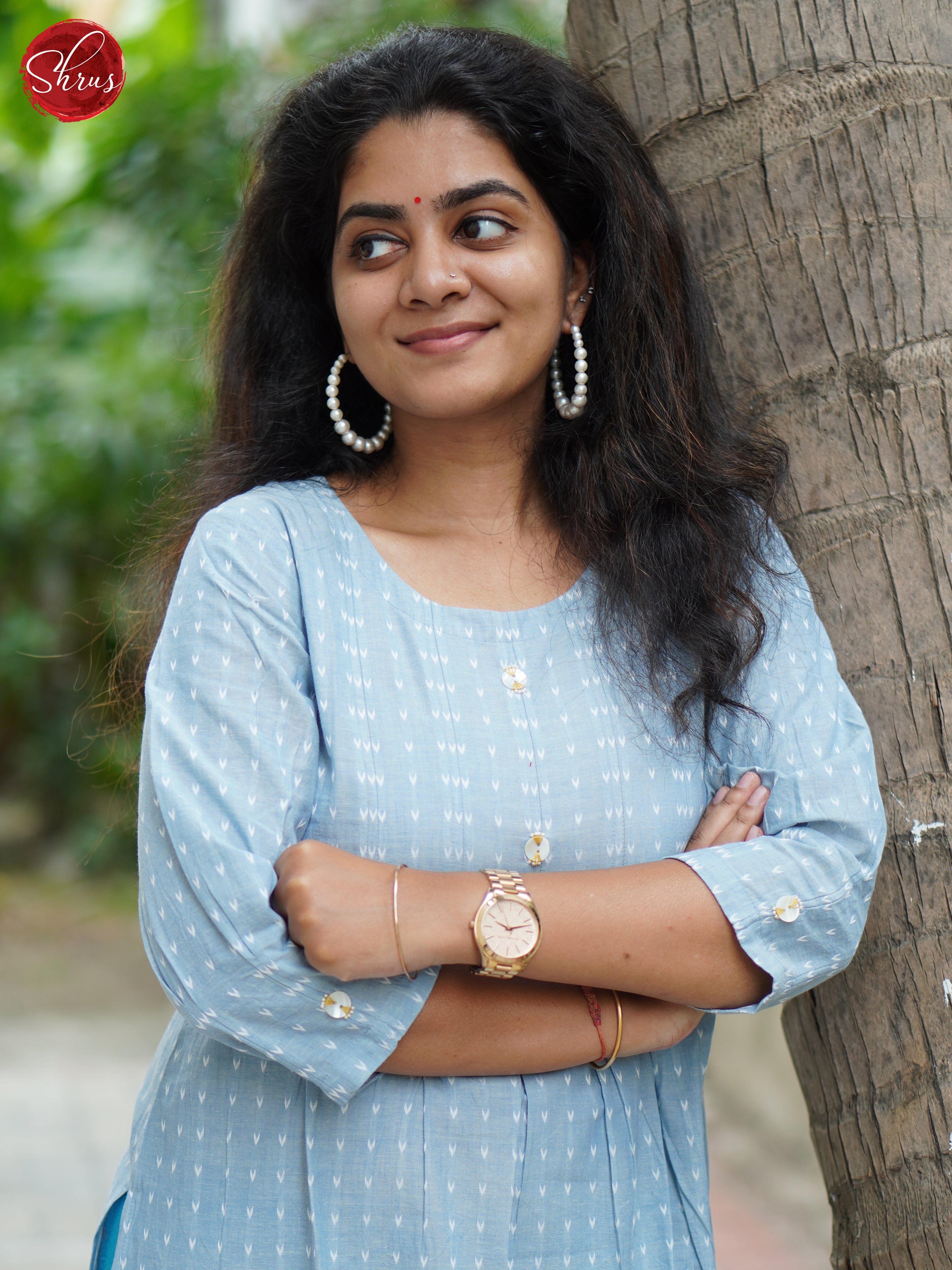 Blue - Readymade kurti top with thread woven pattern - Shop on ShrusEternity.com