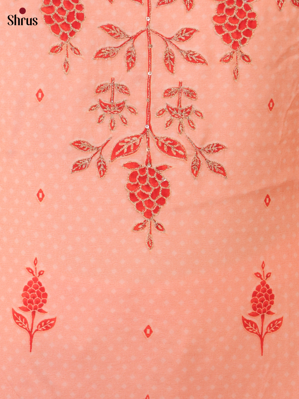 Peach & Brick - Rayon Printed Top with Sequence work 3 Piece Readymade Salwar - Shop on ShrusEternity.com