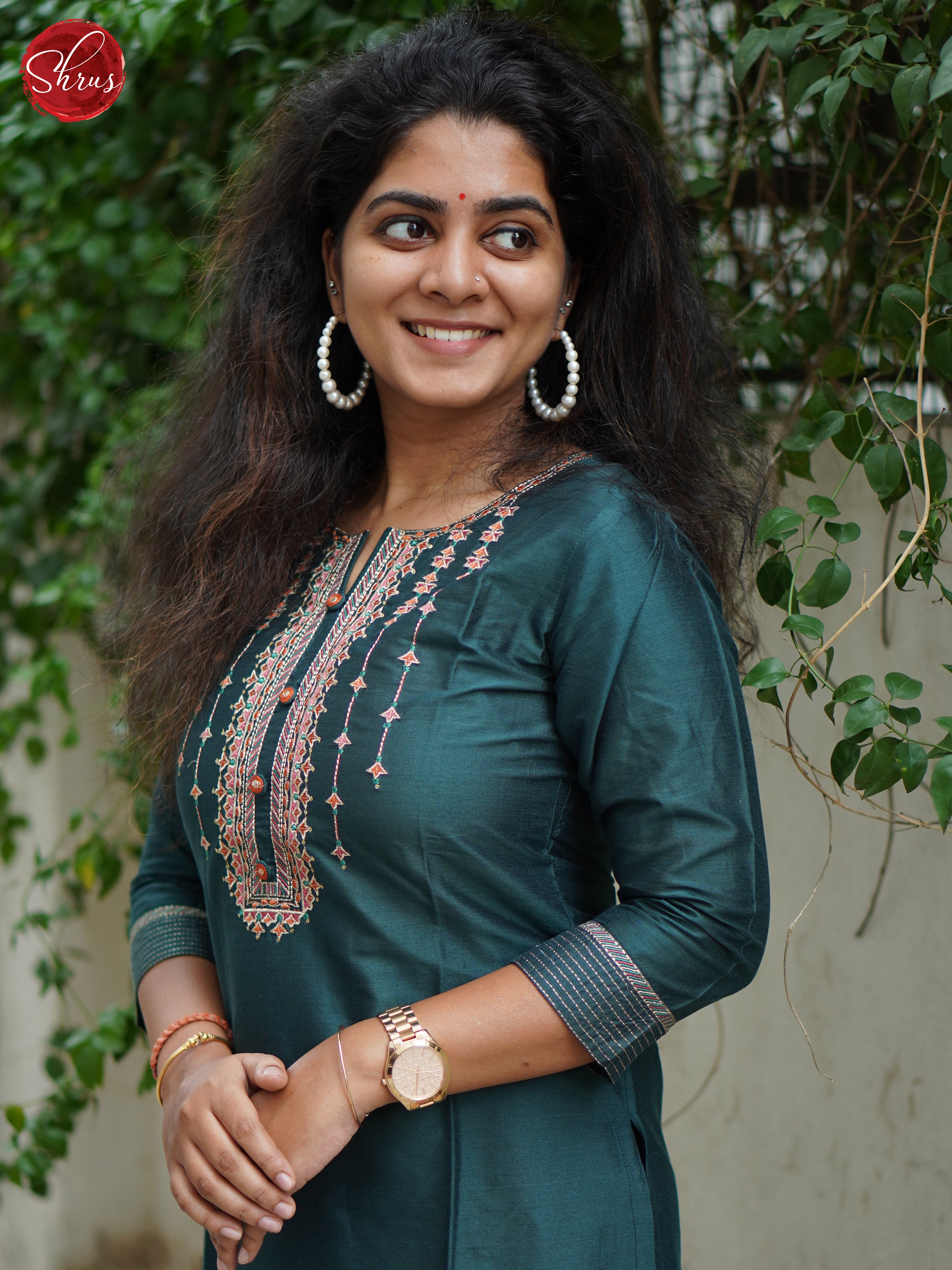 Green - Art Tussar Embroidered Top 2 Piece Readymade Salwar - Shop on ShrusEternity.com