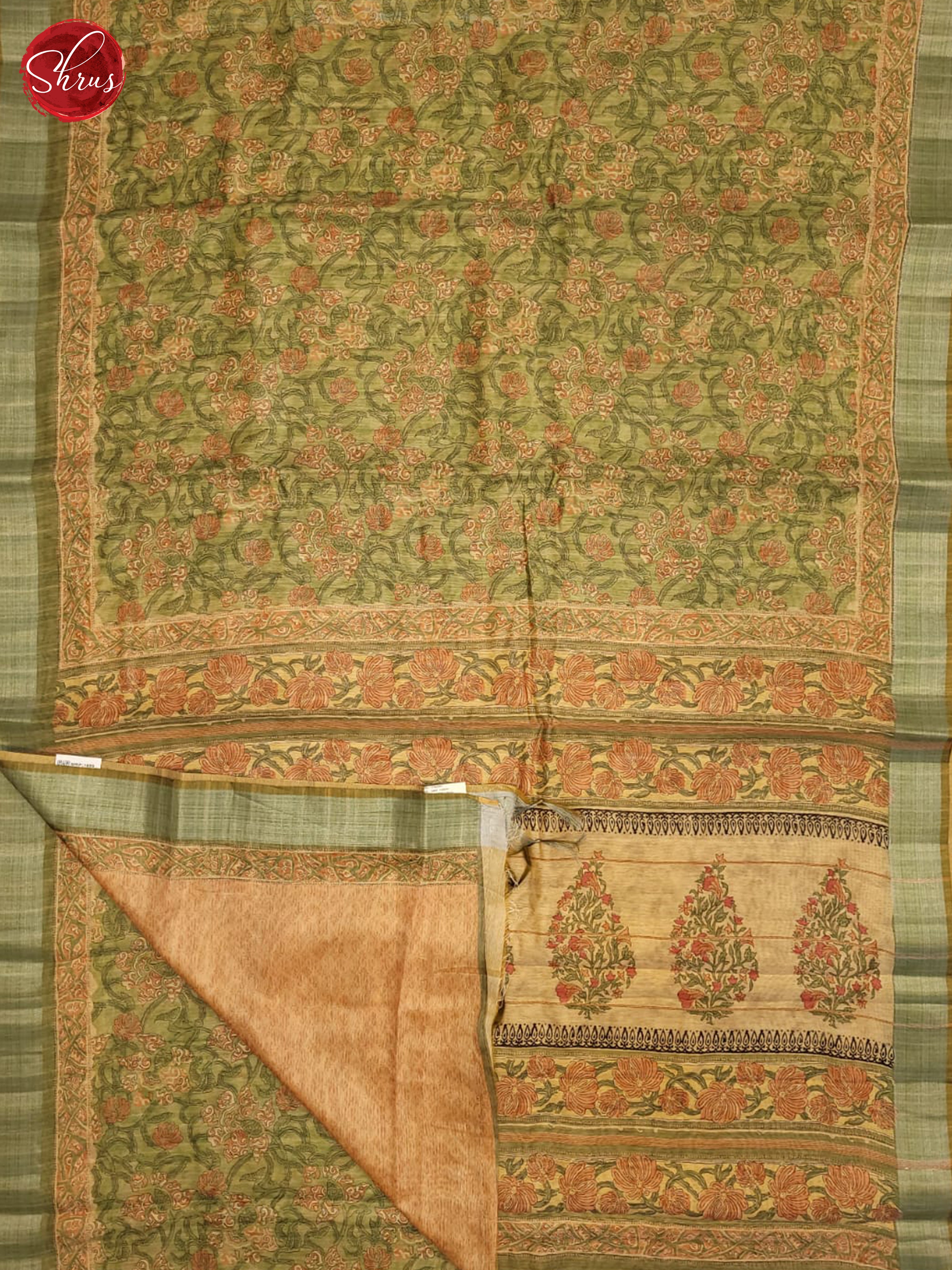 Green & Beige - Semi Gicha Saree - Shop on ShrusEternity.com
