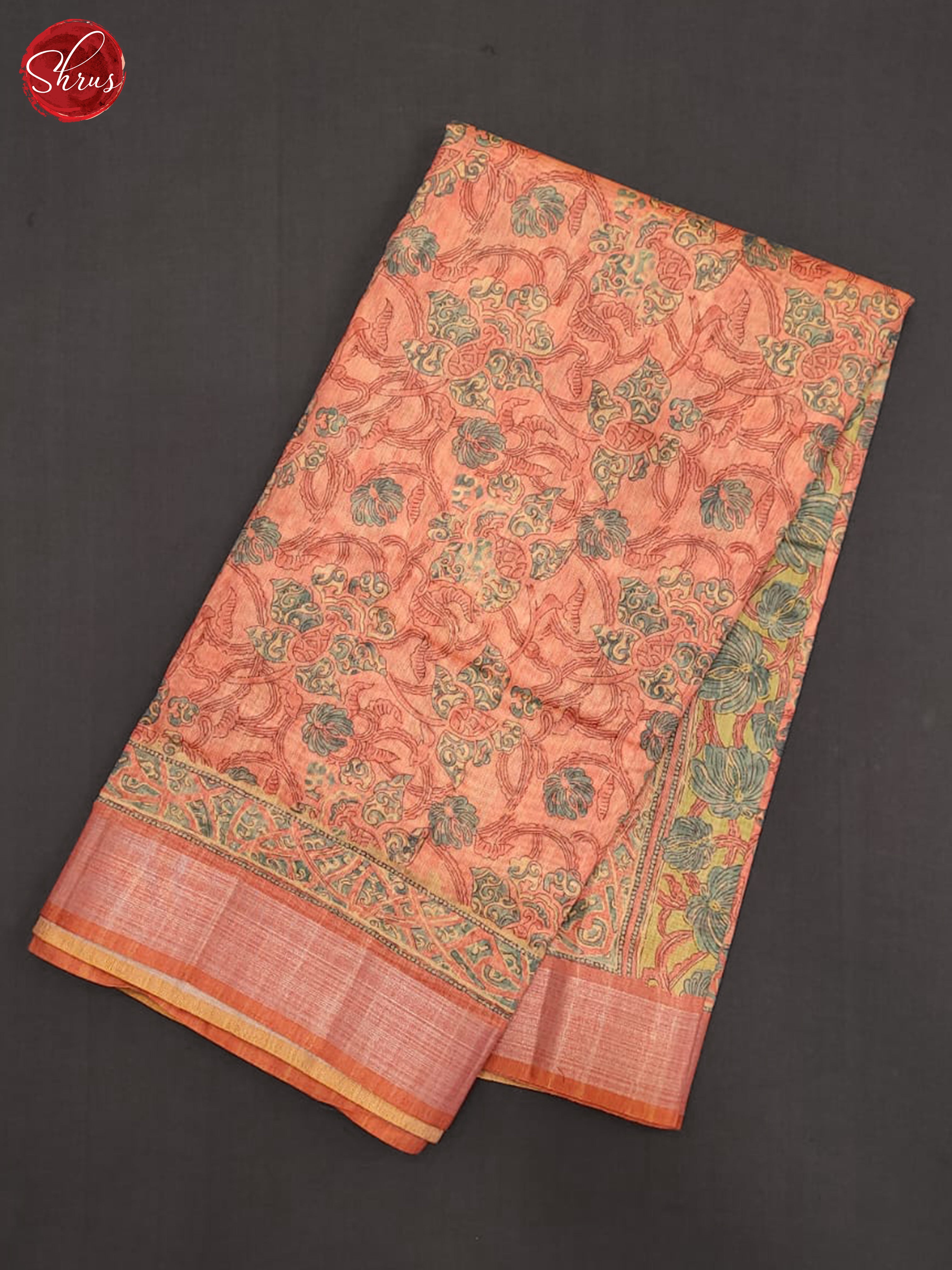 Peachish Pink & Grey - Semi Gicha Saree - Shop on ShrusEternity.com