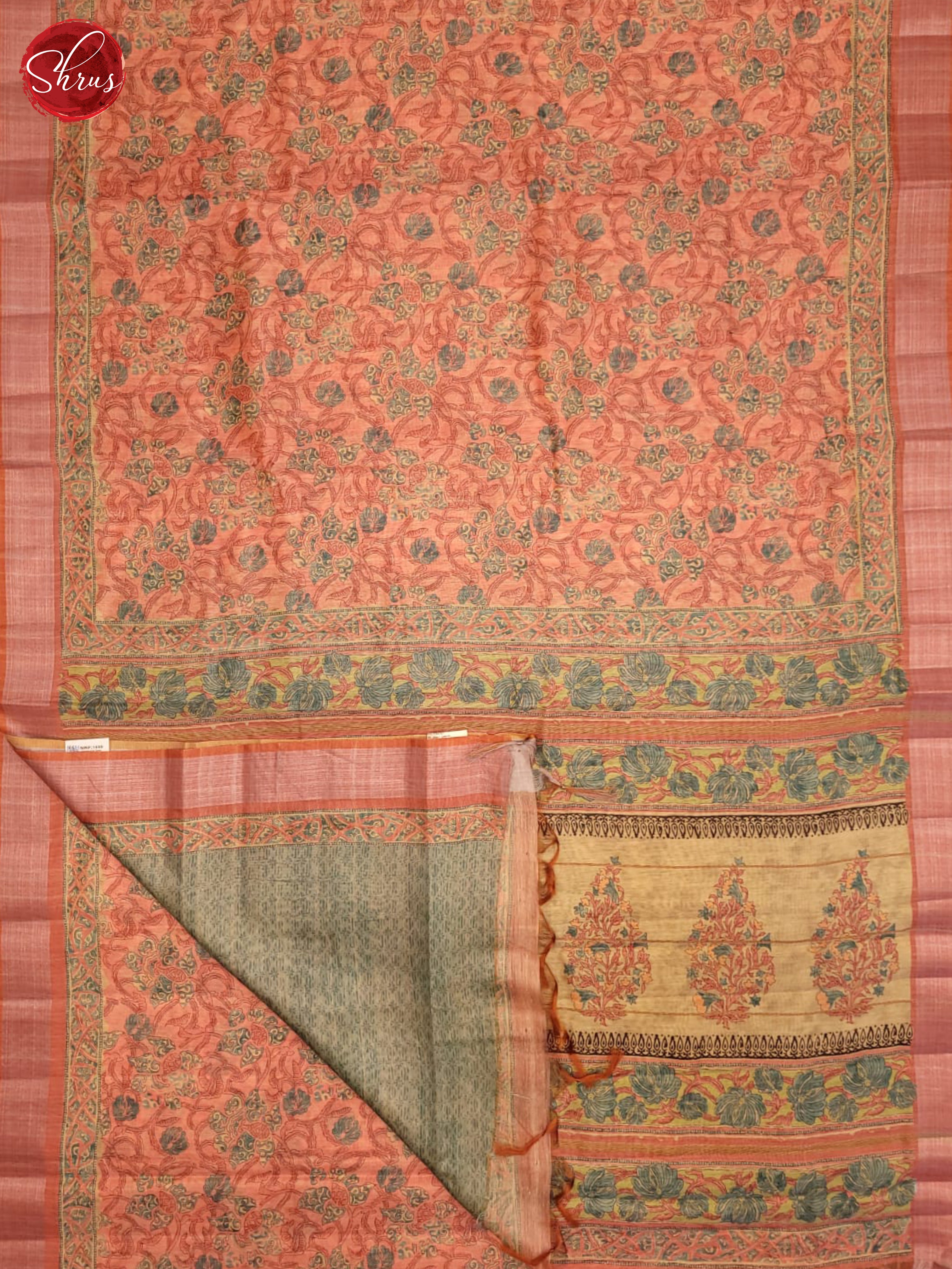 Peachish Pink & Grey - Semi Gicha Saree - Shop on ShrusEternity.com
