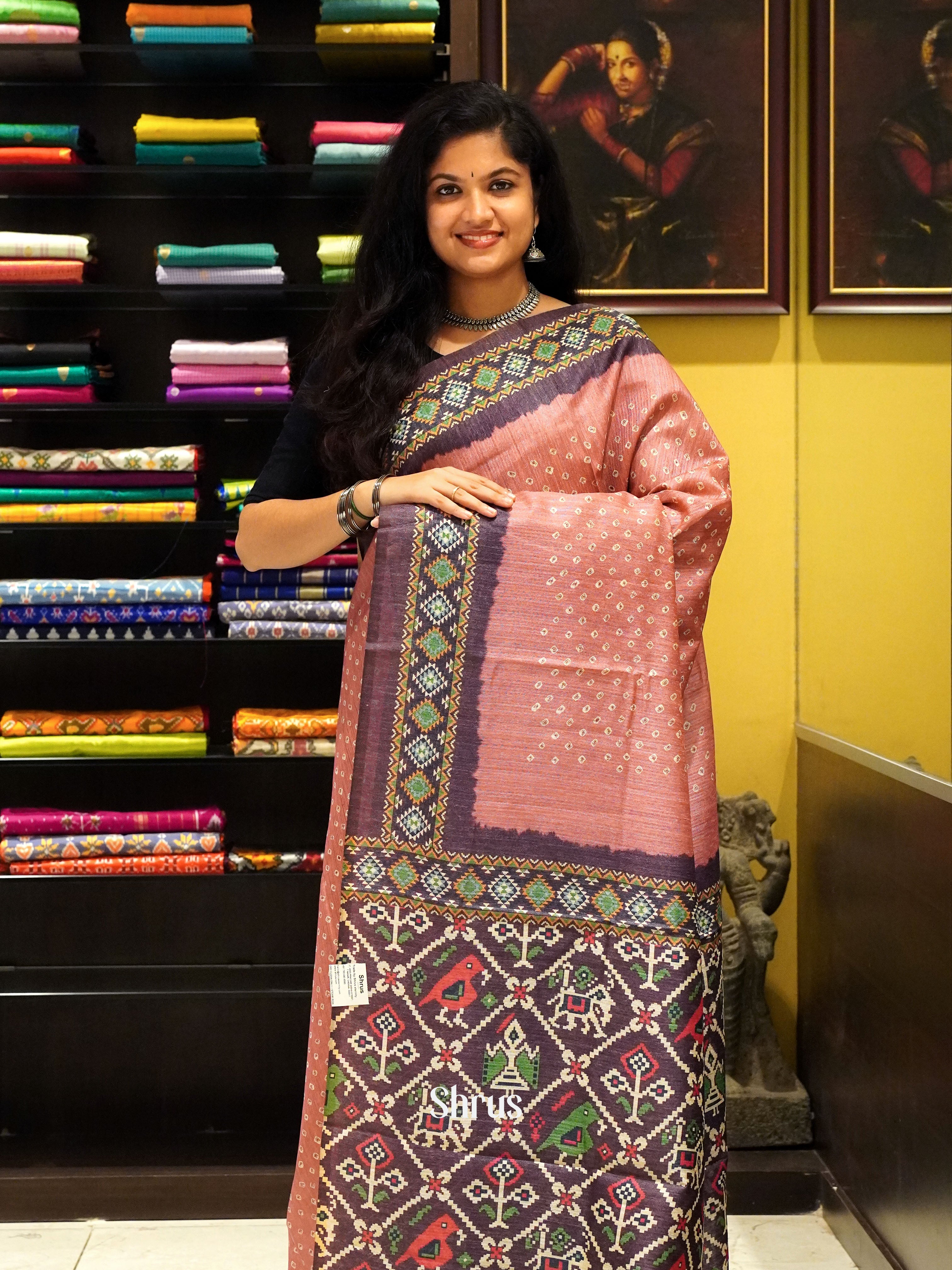Pink & Wine- Semi Gicha Saree - Shop on ShrusEternity.com