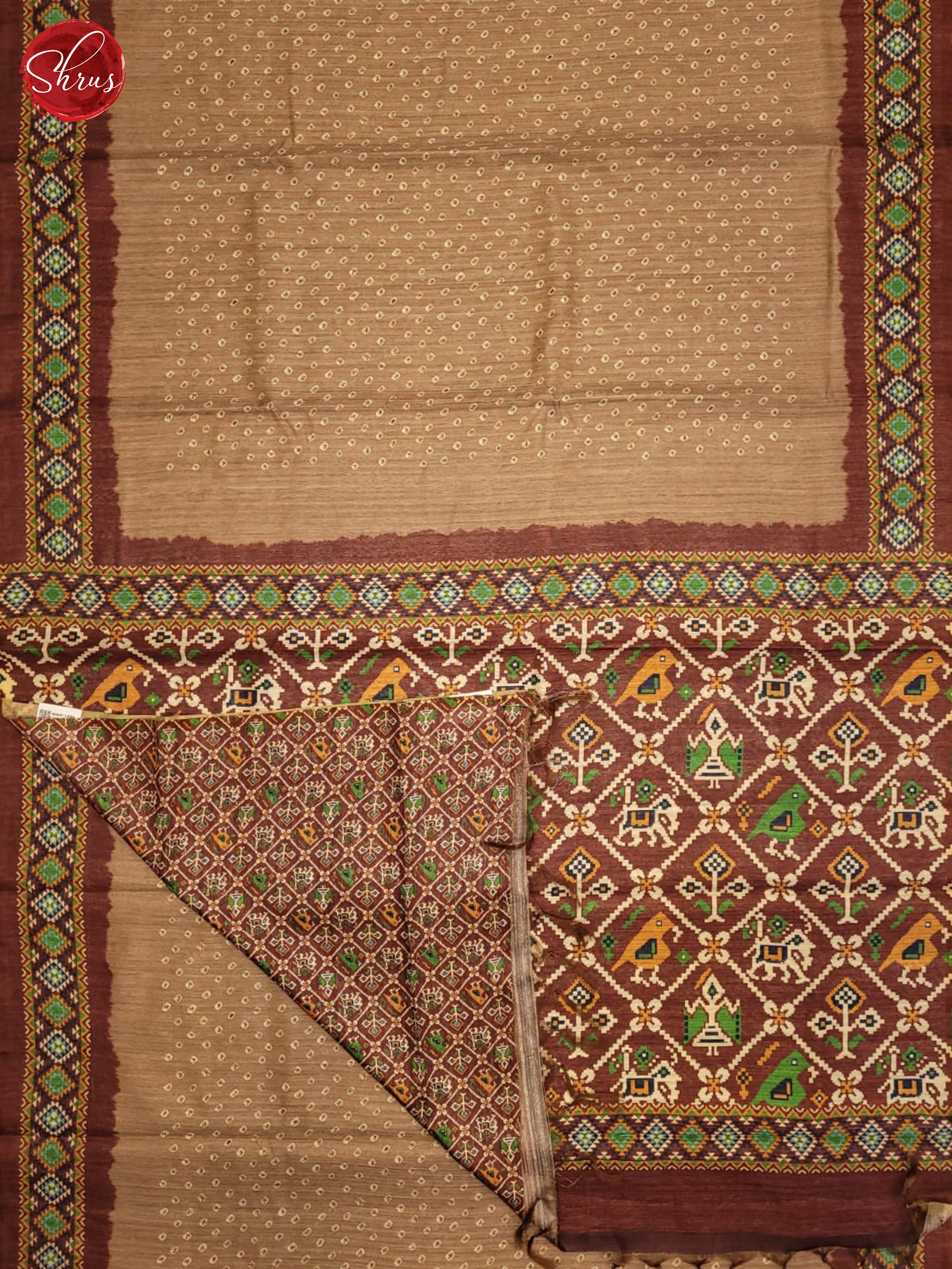 Light Brown & Brown- Semi Gicha Saree - Shop on ShrusEternity.com