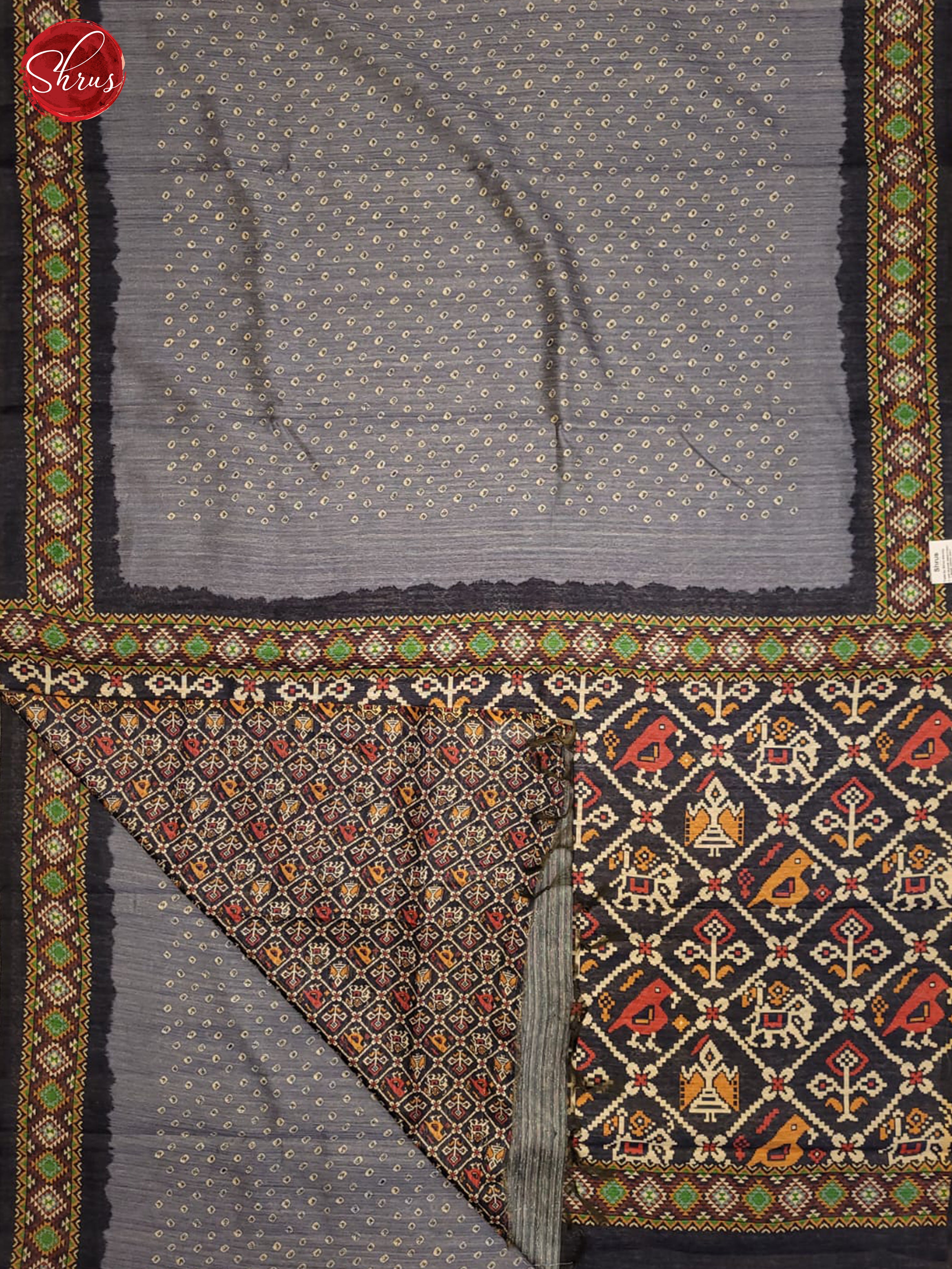 Bluish Grey & Blue- Semi Gadwal Saree - Shop on ShrusEternity.com