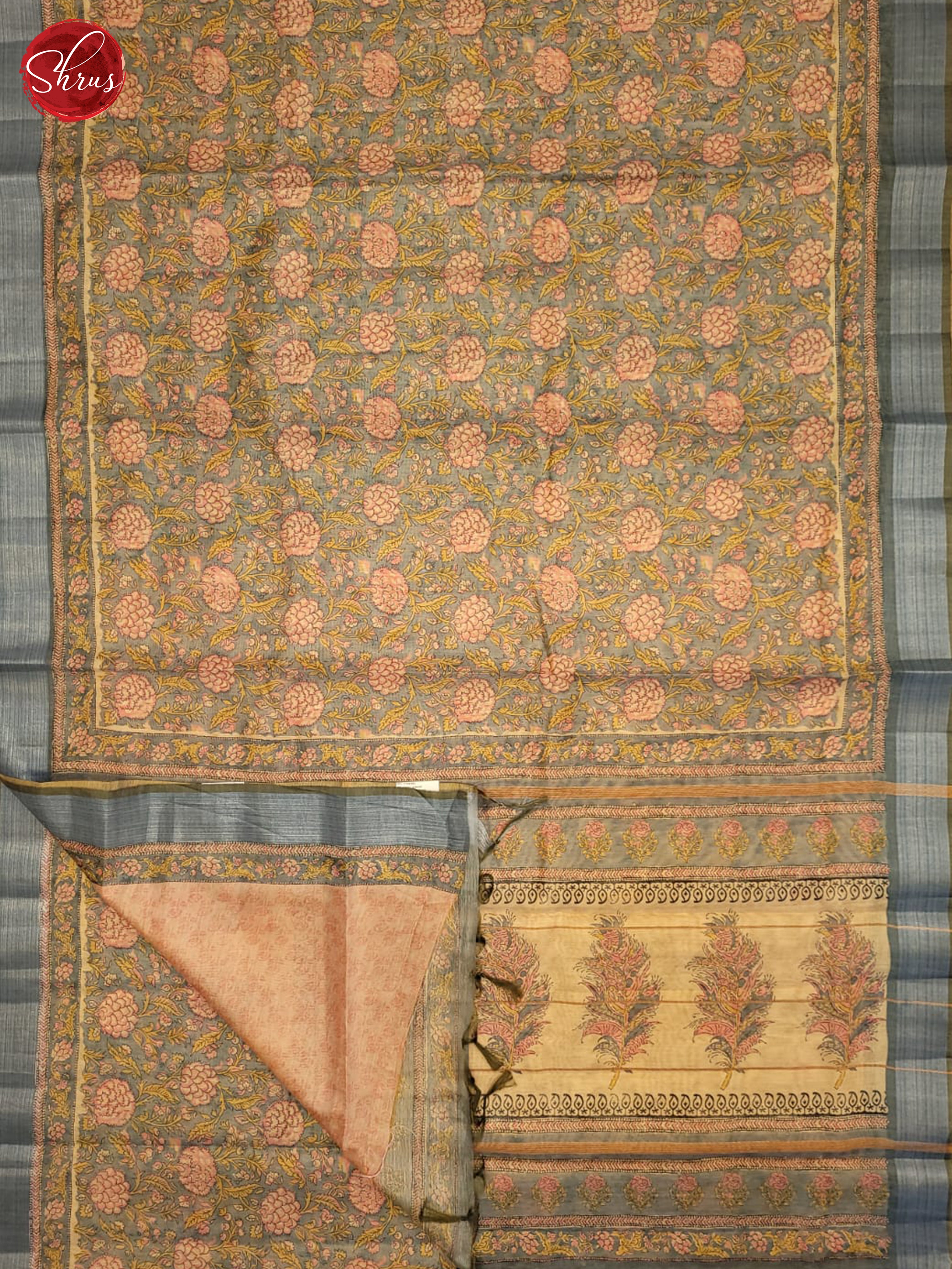 Grey & Pink- Semi Gicha Saree - Shop on ShrusEternity.com