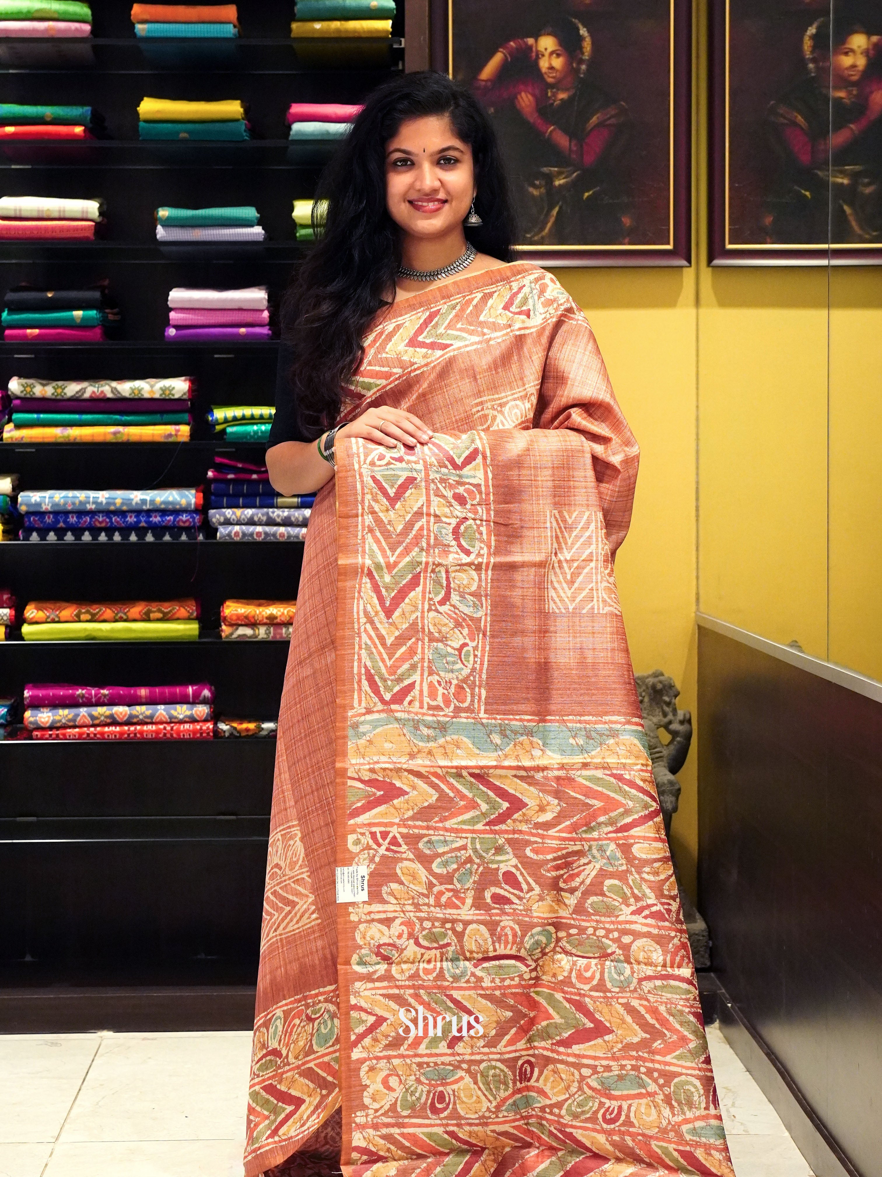 Brick- Semi gicha Saree - Shop on ShrusEternity.com