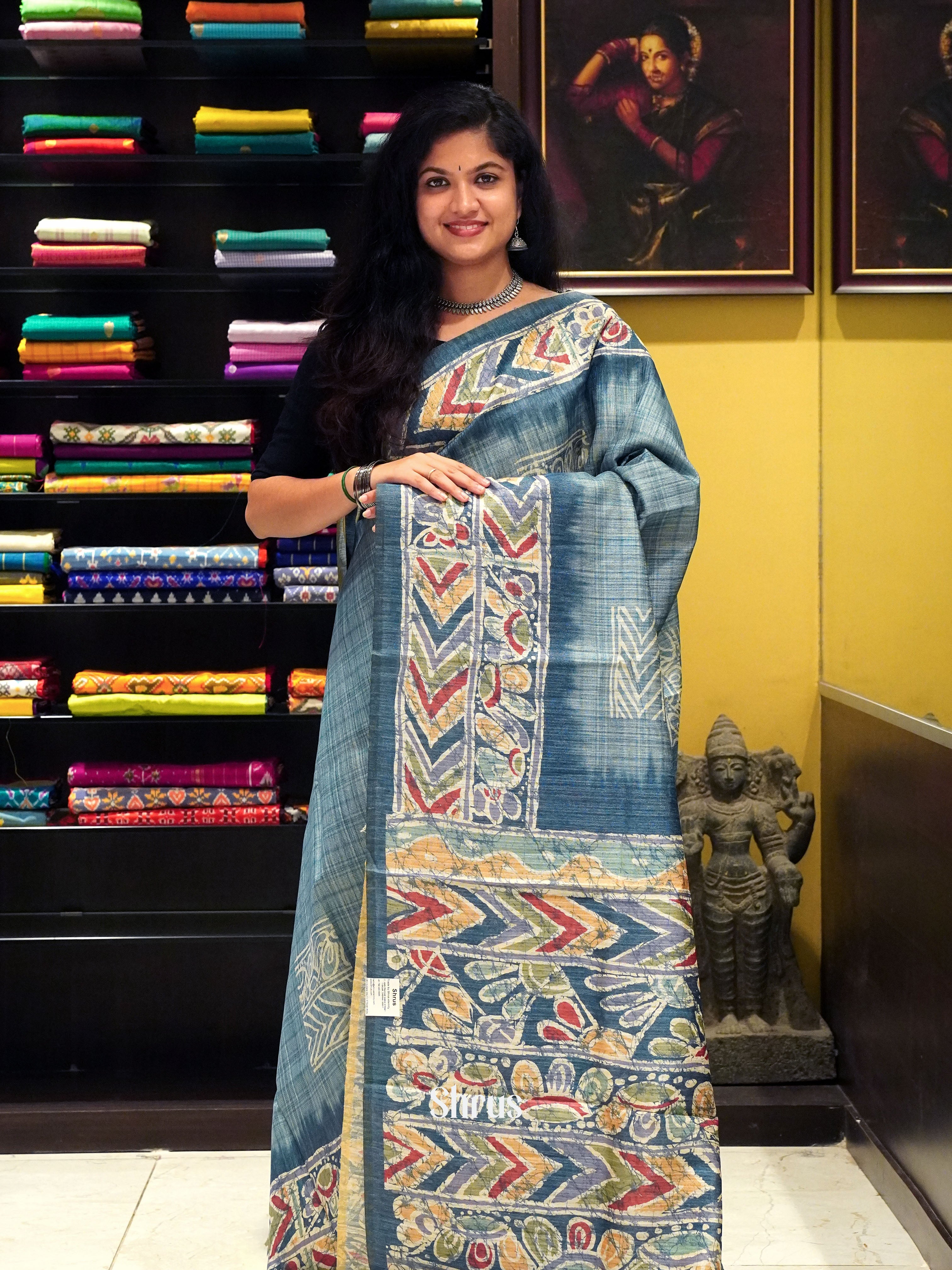 Blue- Semi gicha Saree - Shop on ShrusEternity.com