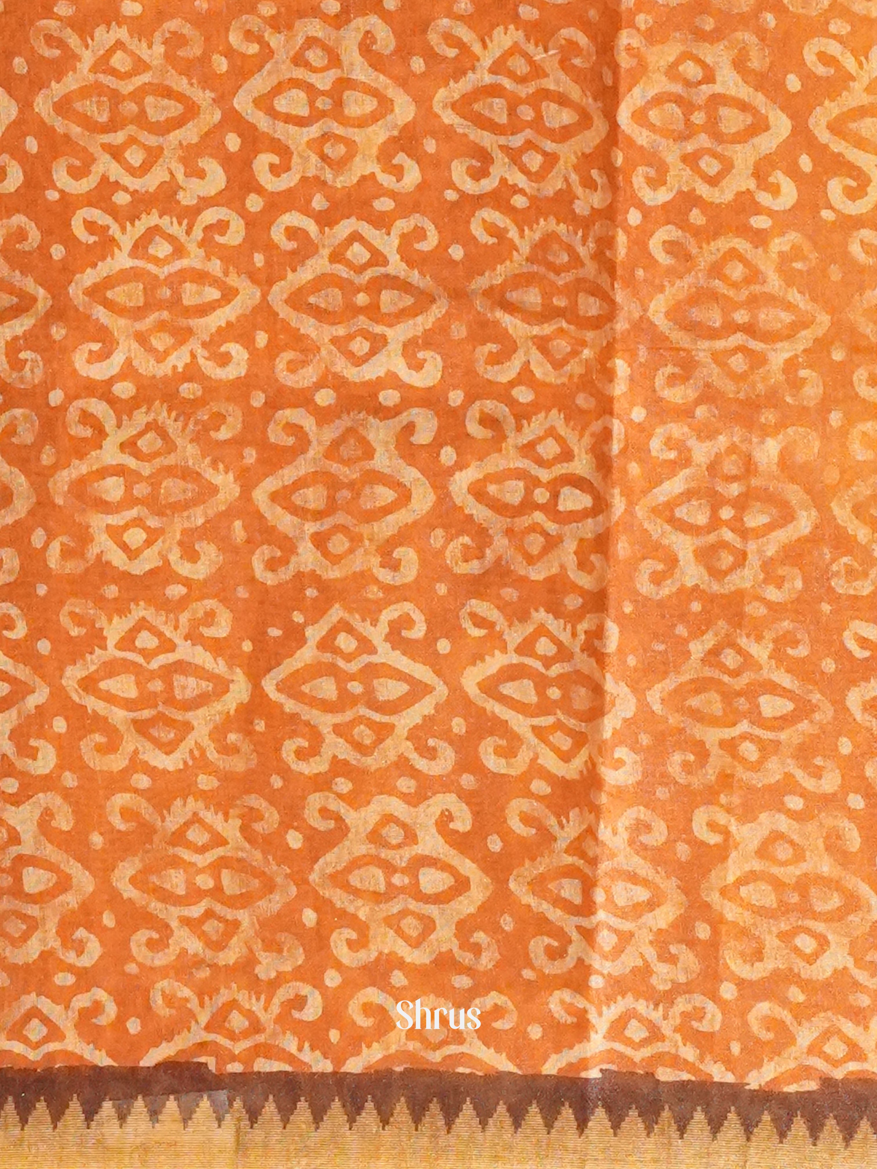 Orange & Brown - Semi gicha Saree - Shop on ShrusEternity.com