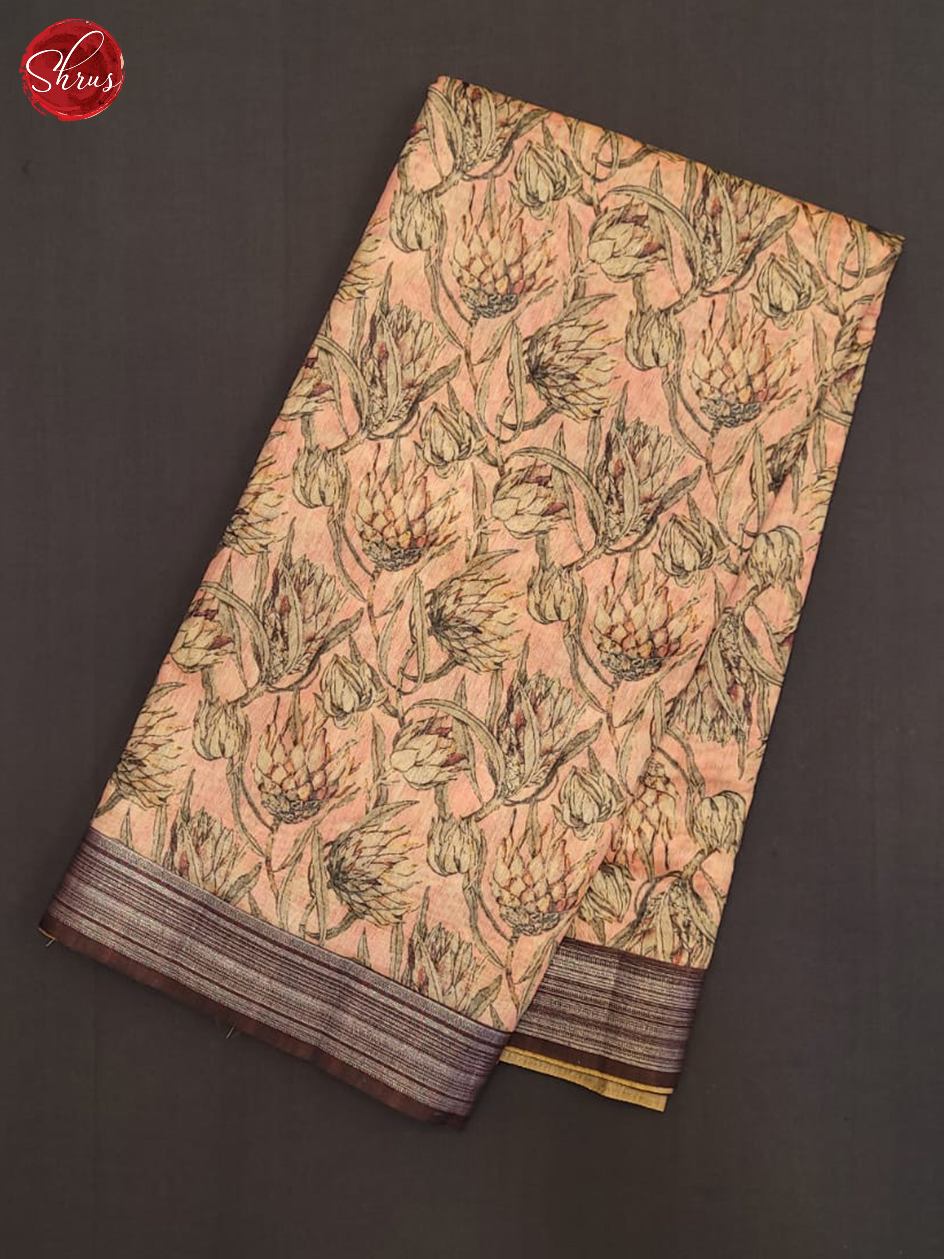 Peachish Pink & Brown- Semi gicha Saree - Shop on ShrusEternity.com