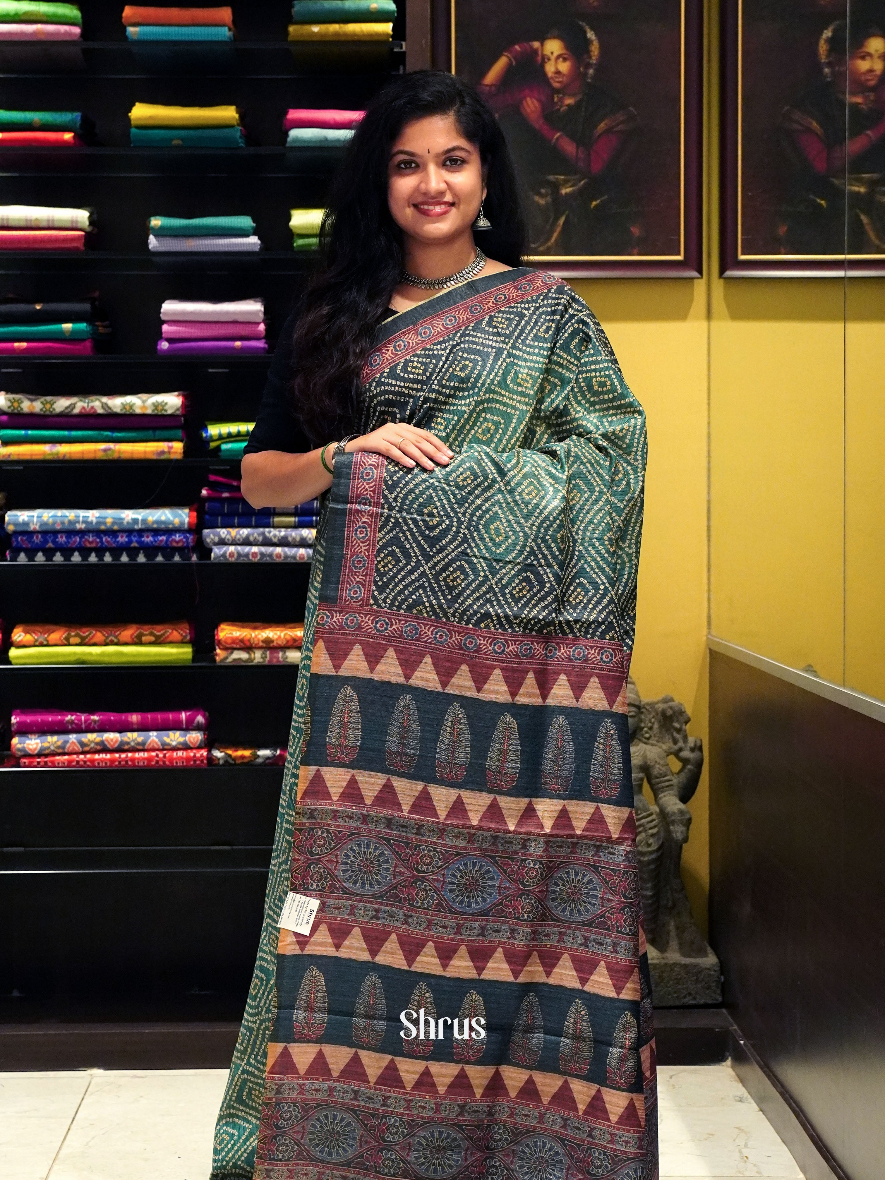Green & Brown - Semi gicha Saree - Shop on ShrusEternity.com