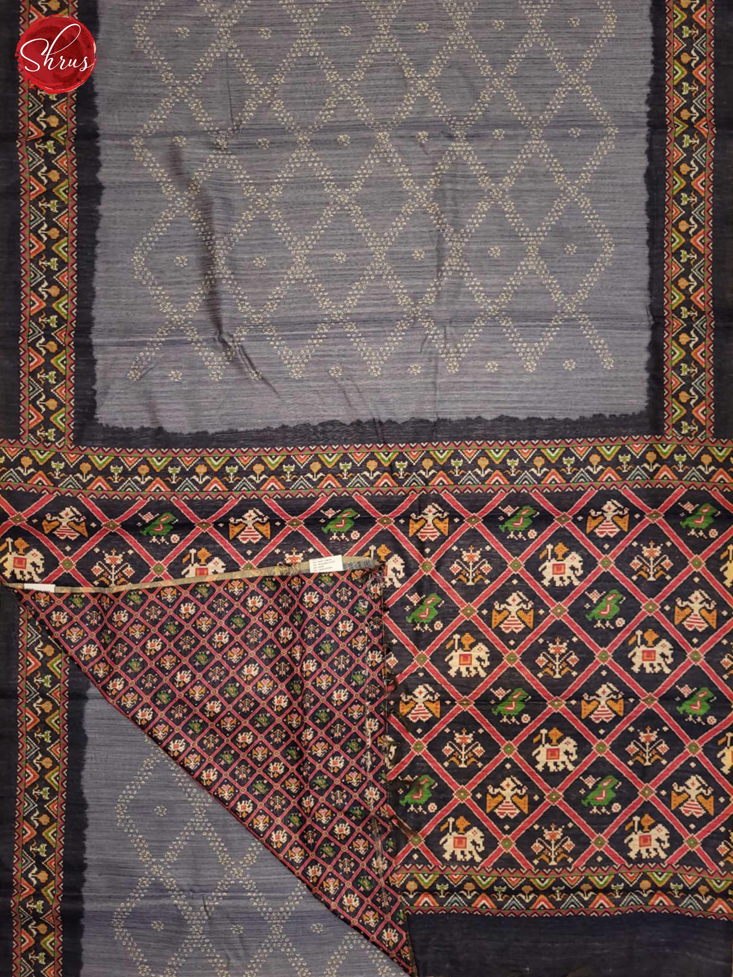 Bluish Grey & Black - Semi gicha Saree - Shop on ShrusEternity.com