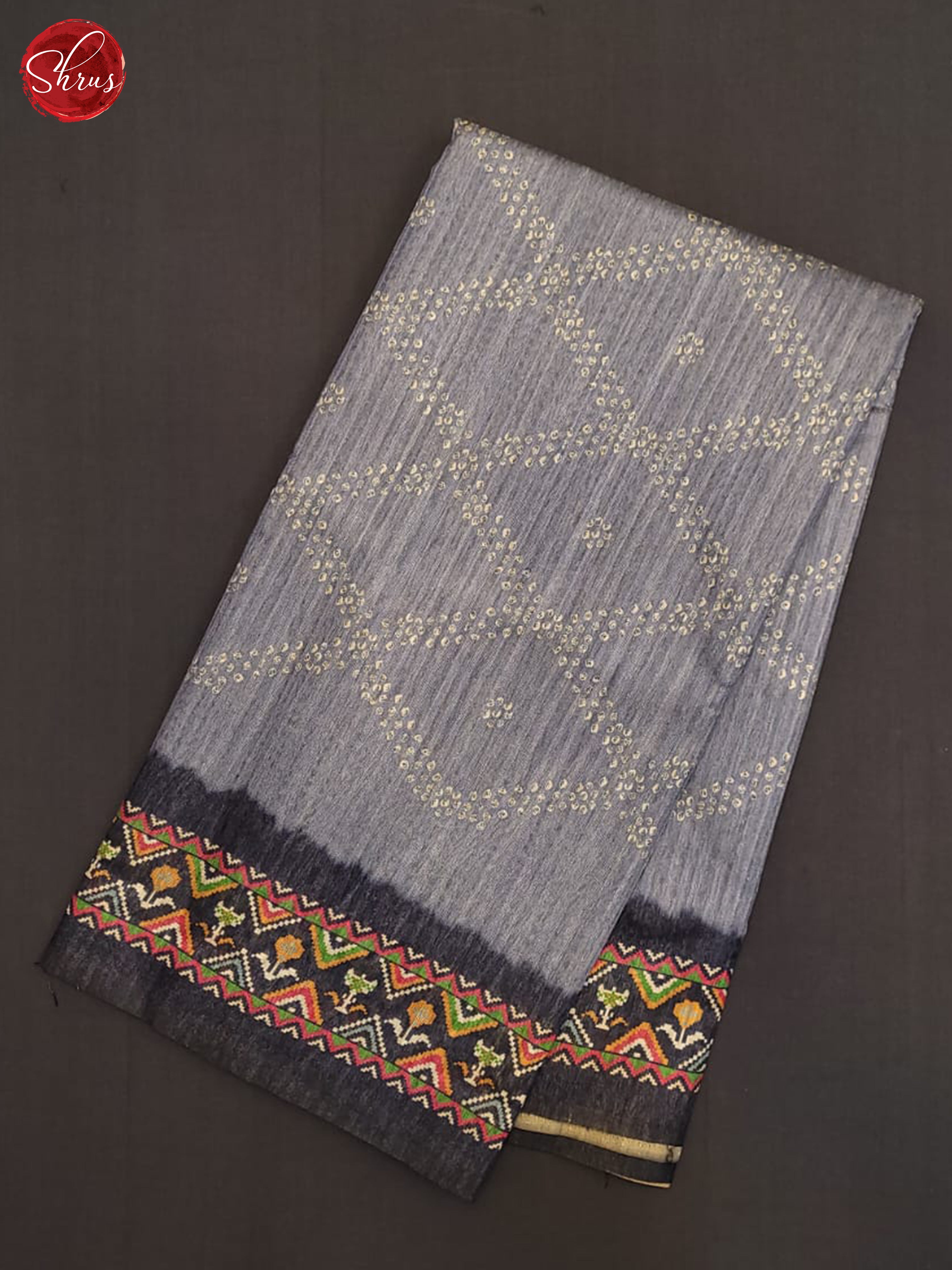 Bluish Grey & Black - Semi gicha Saree - Shop on ShrusEternity.com