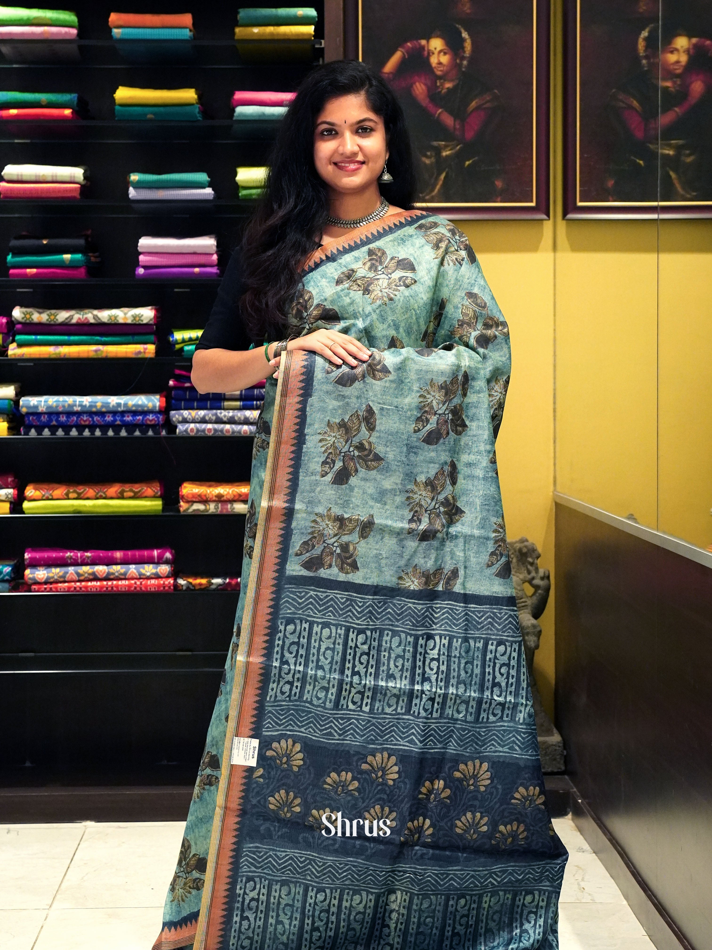 Blue & Black - Semi gicha Saree - Shop on ShrusEternity.com