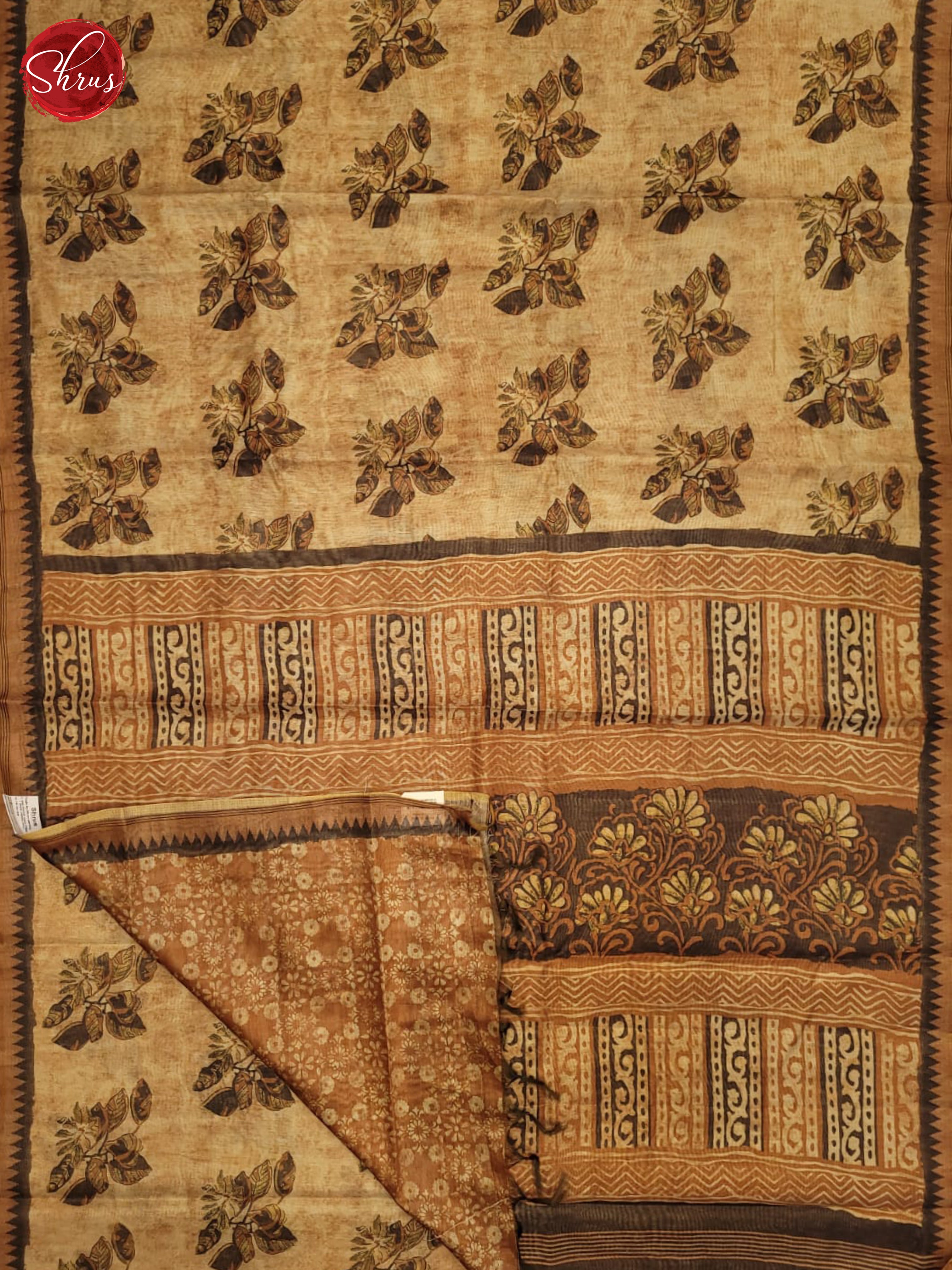 Mustard & Brown- Semi gicha Saree - Shop on ShrusEternity.com