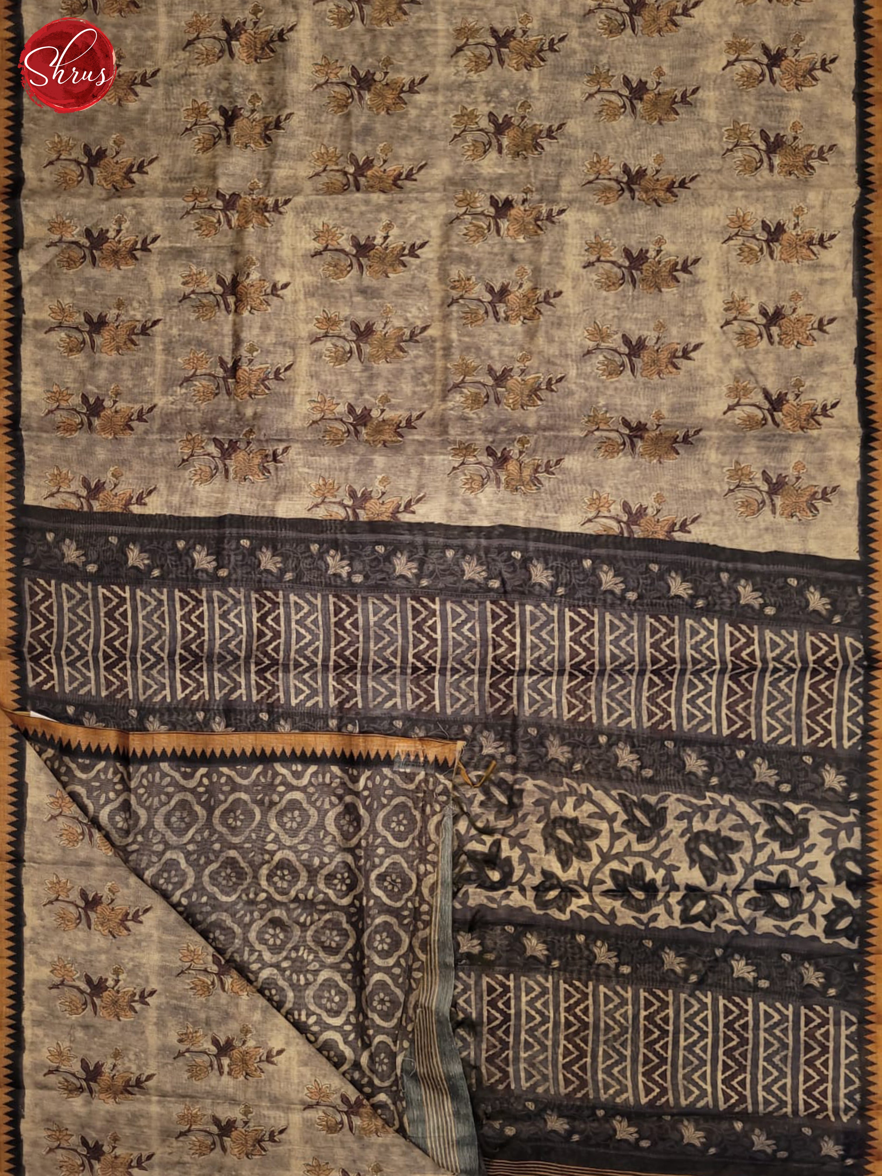 Chickoo & Black - Semi gicha Saree - Shop on ShrusEternity.com