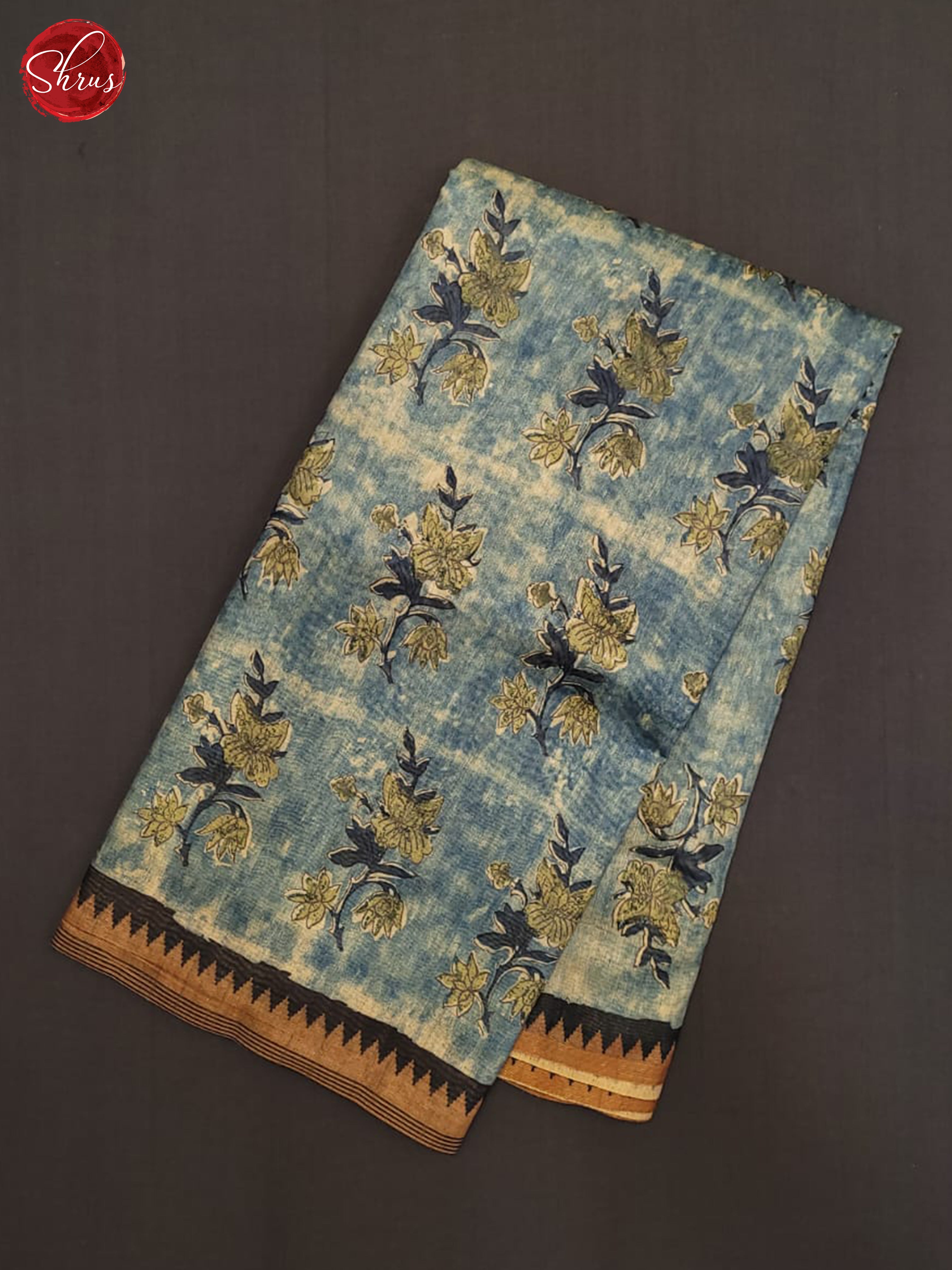 Light Blue & Navy Blue - Semi gicha Saree - Shop on ShrusEternity.com