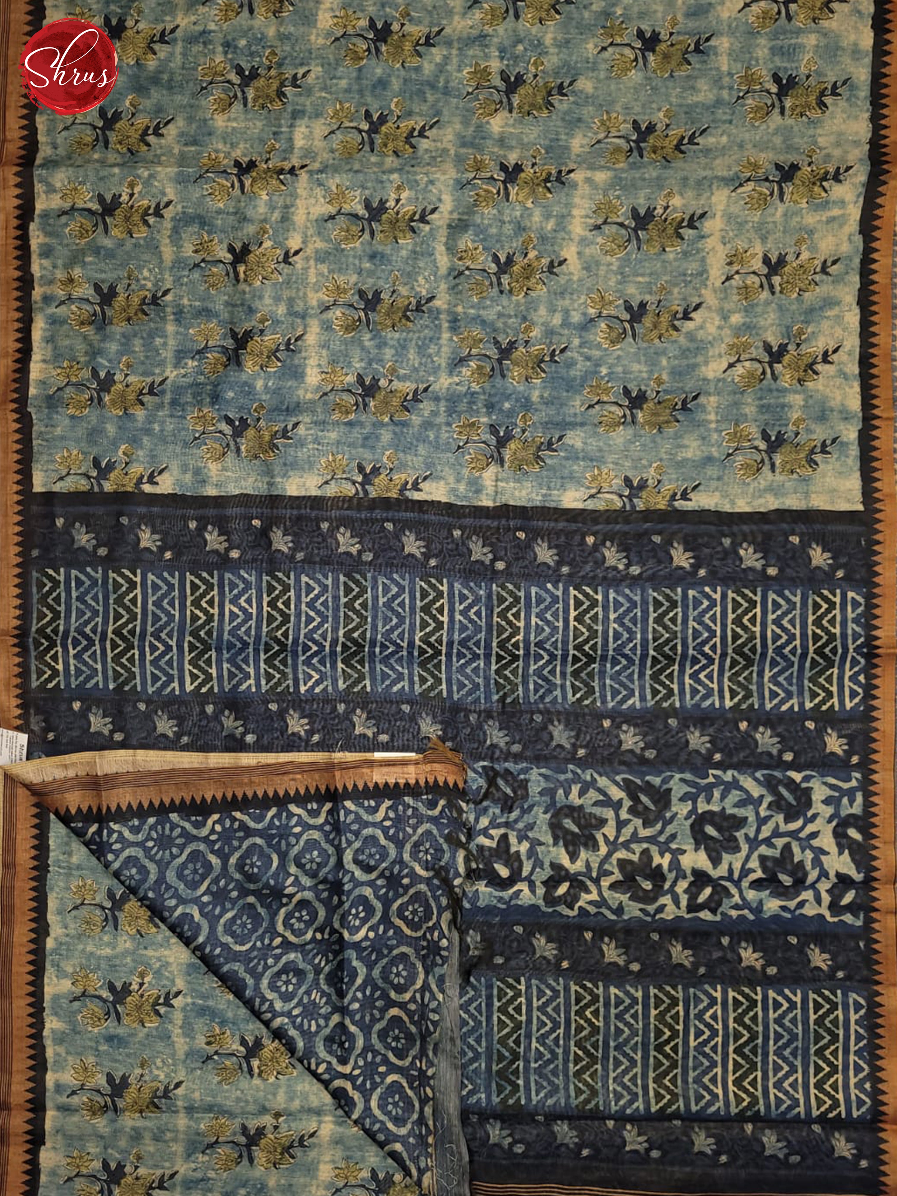 Light Blue & Navy Blue - Semi gicha Saree - Shop on ShrusEternity.com