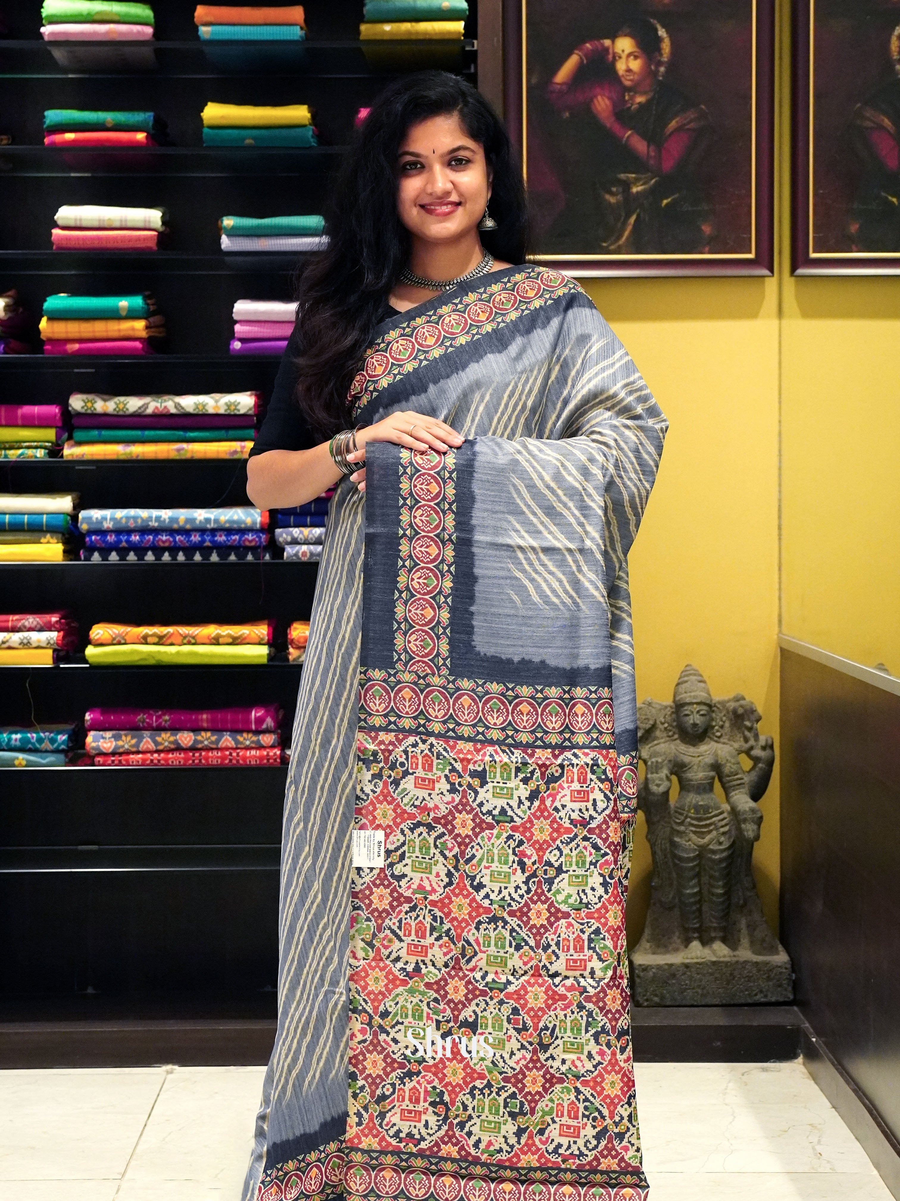 Light Blue & Blue - Semi Gicha Saree - Shop on ShrusEternity.com