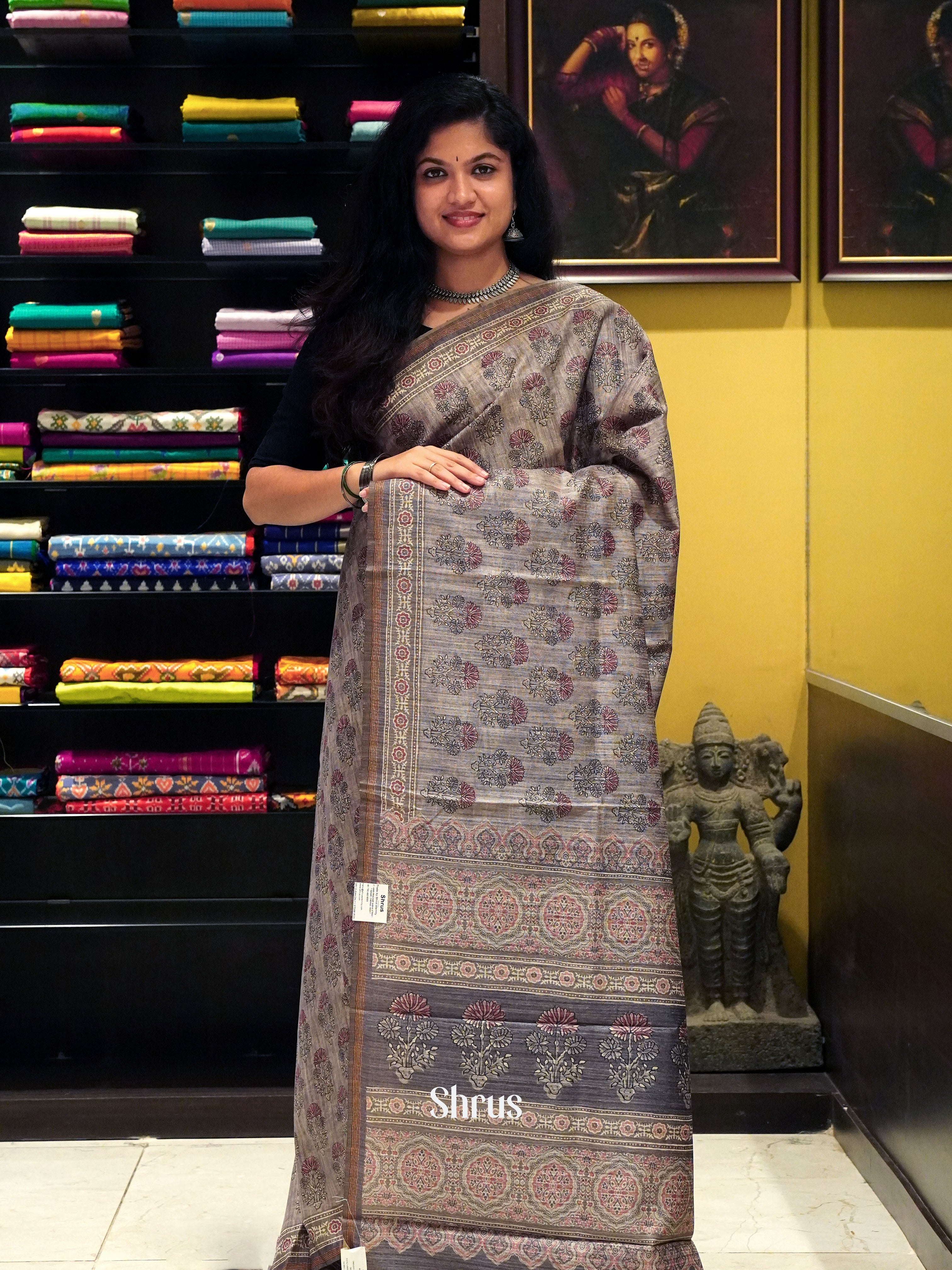 Light Brown & Brown - Semi Gicha Saree - Shop on ShrusEternity.com