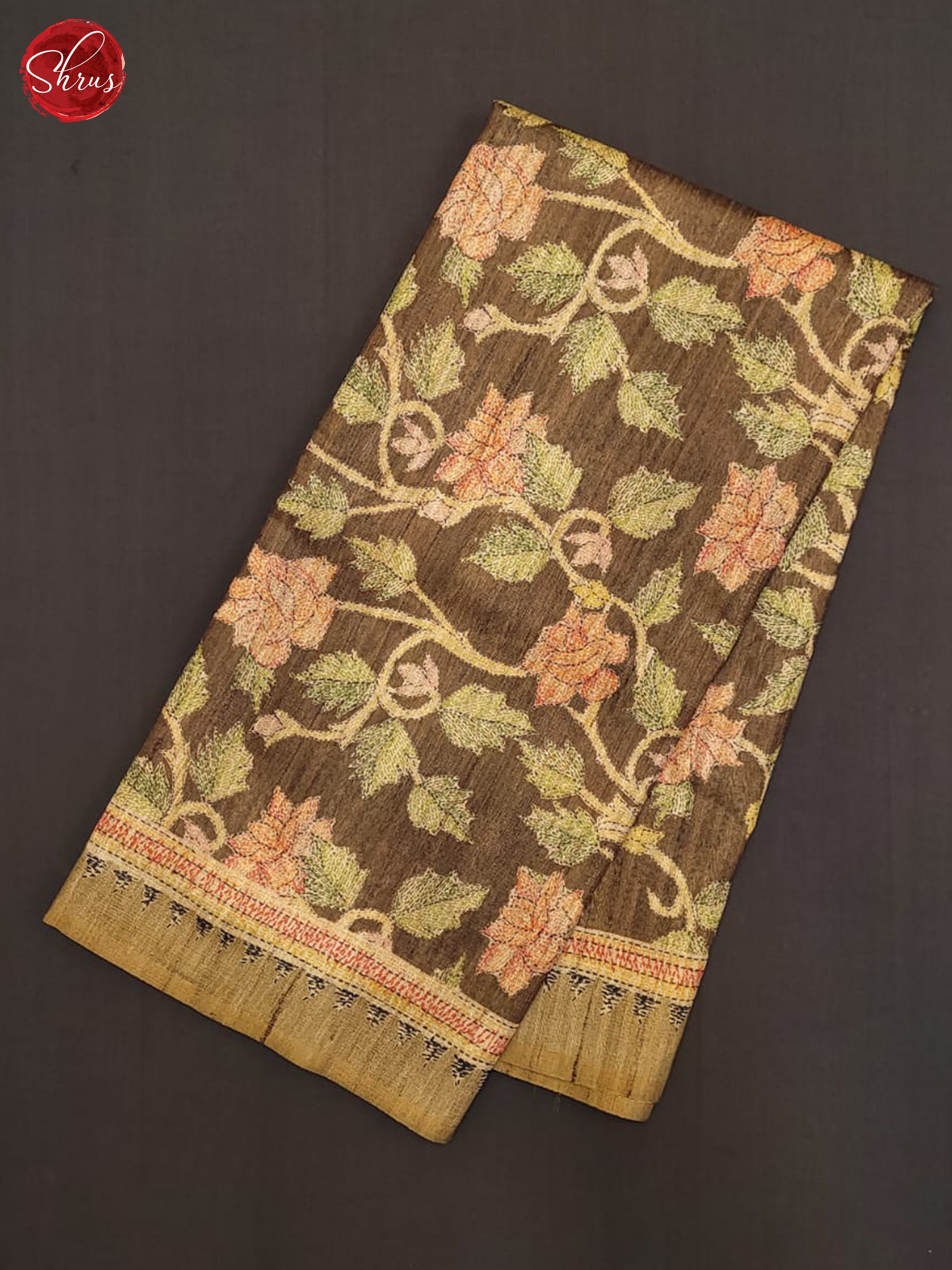 Brown - Semi Gicha Saree - Shop on ShrusEternity.com