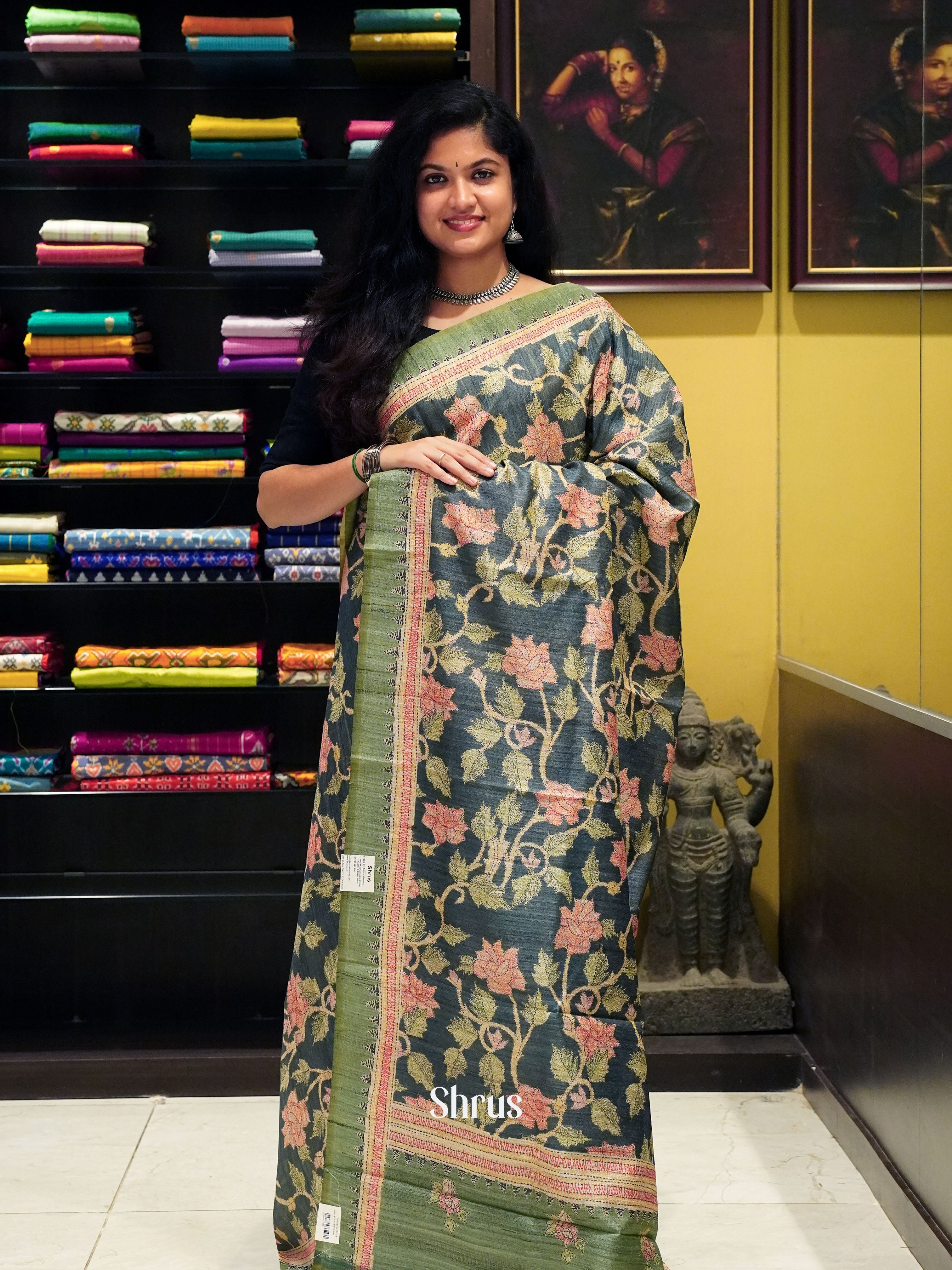 Green - Semi Gicha Saree - Shop on ShrusEternity.com