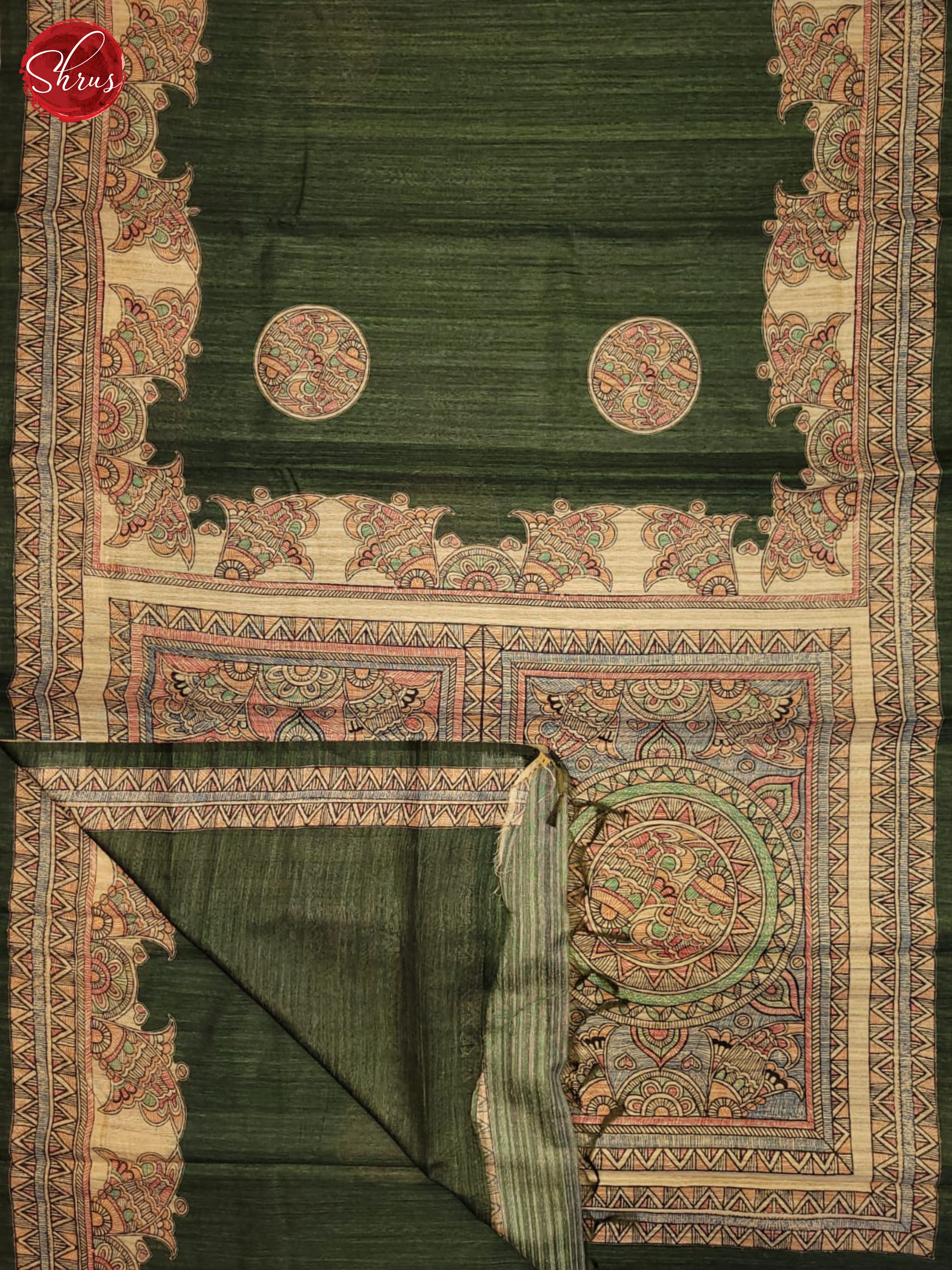 Green & Cream - Semi Gicha Saree - Shop on ShrusEternity.com