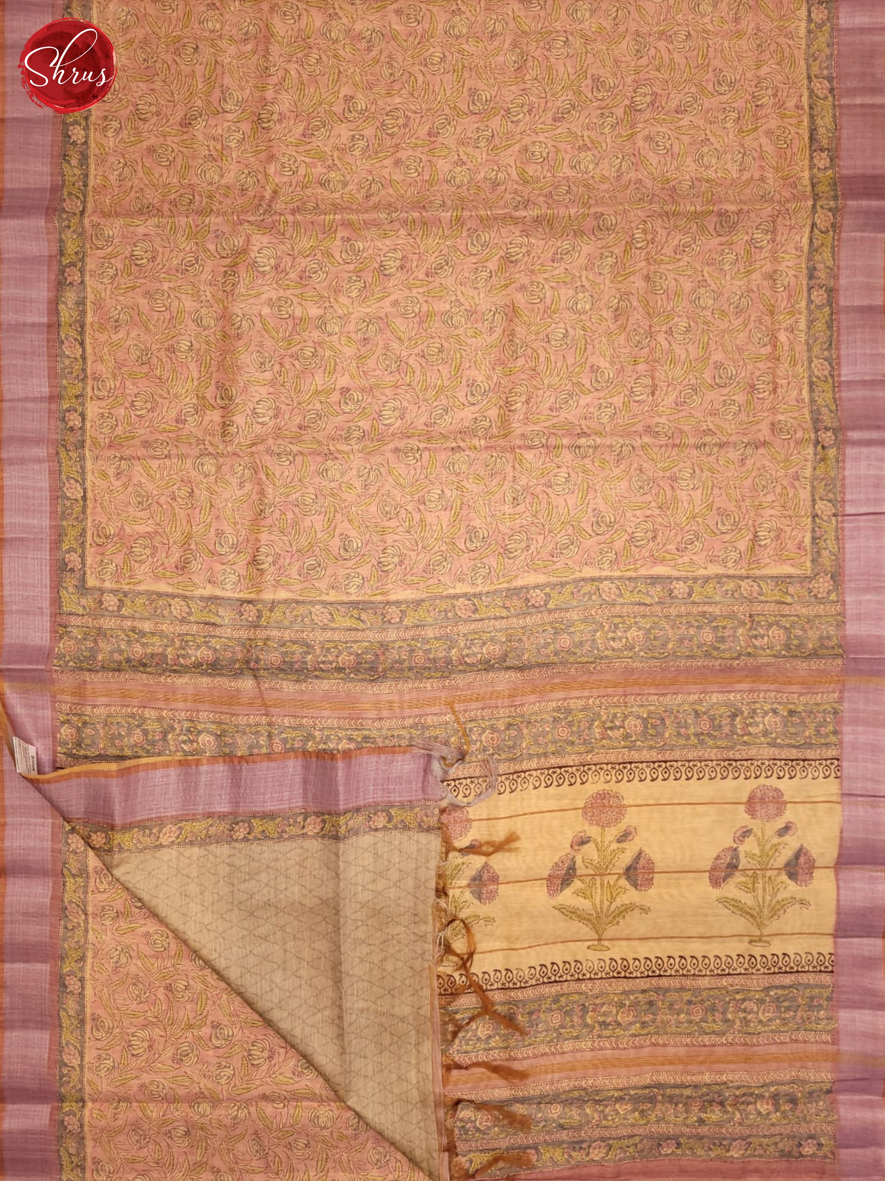 Peachish Pink & Beige - Semi Gicha Saree - Shop on ShrusEternity.com