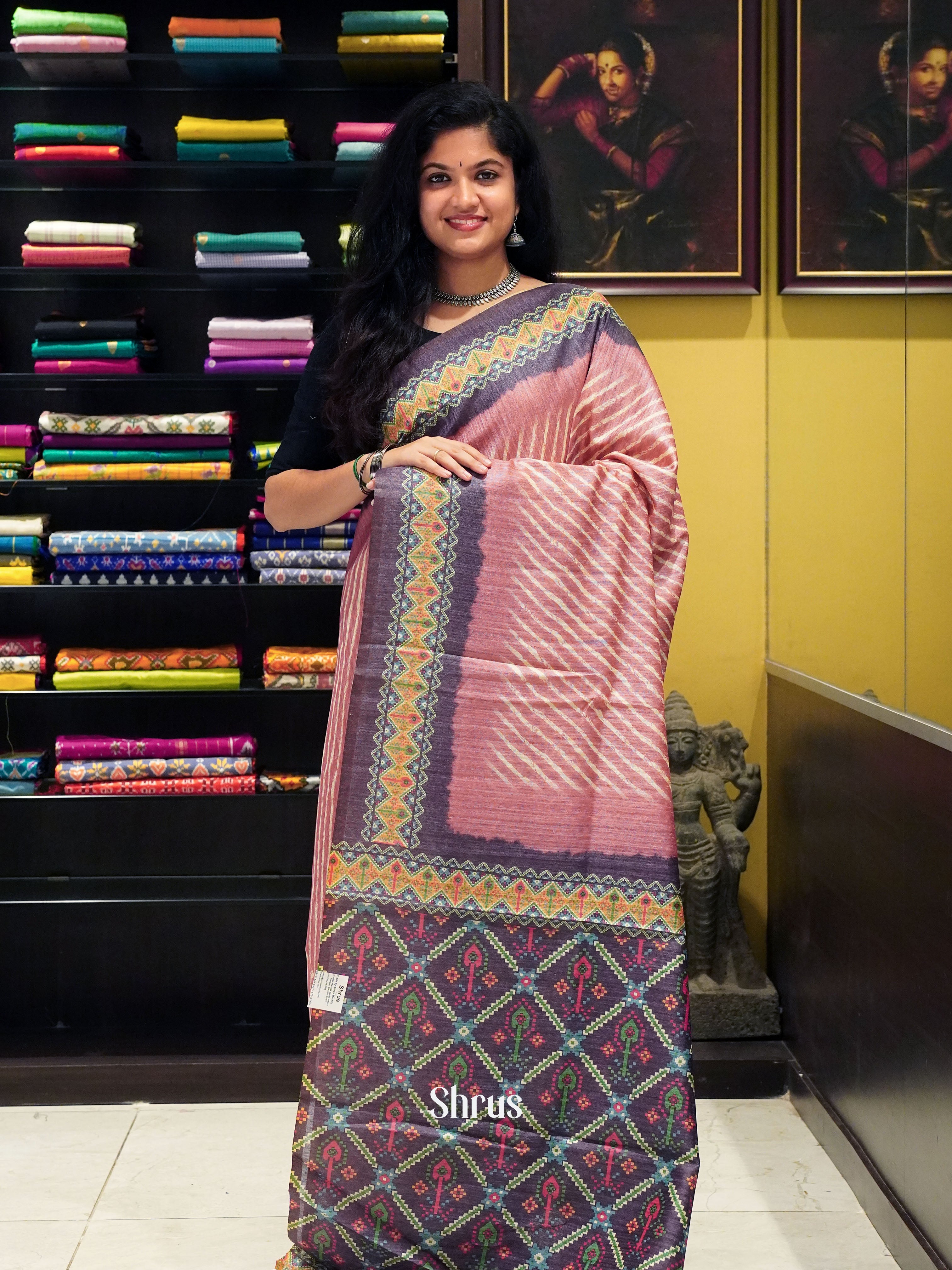 Pink & Purple - Semi gicha Saree - Shop on ShrusEternity.com