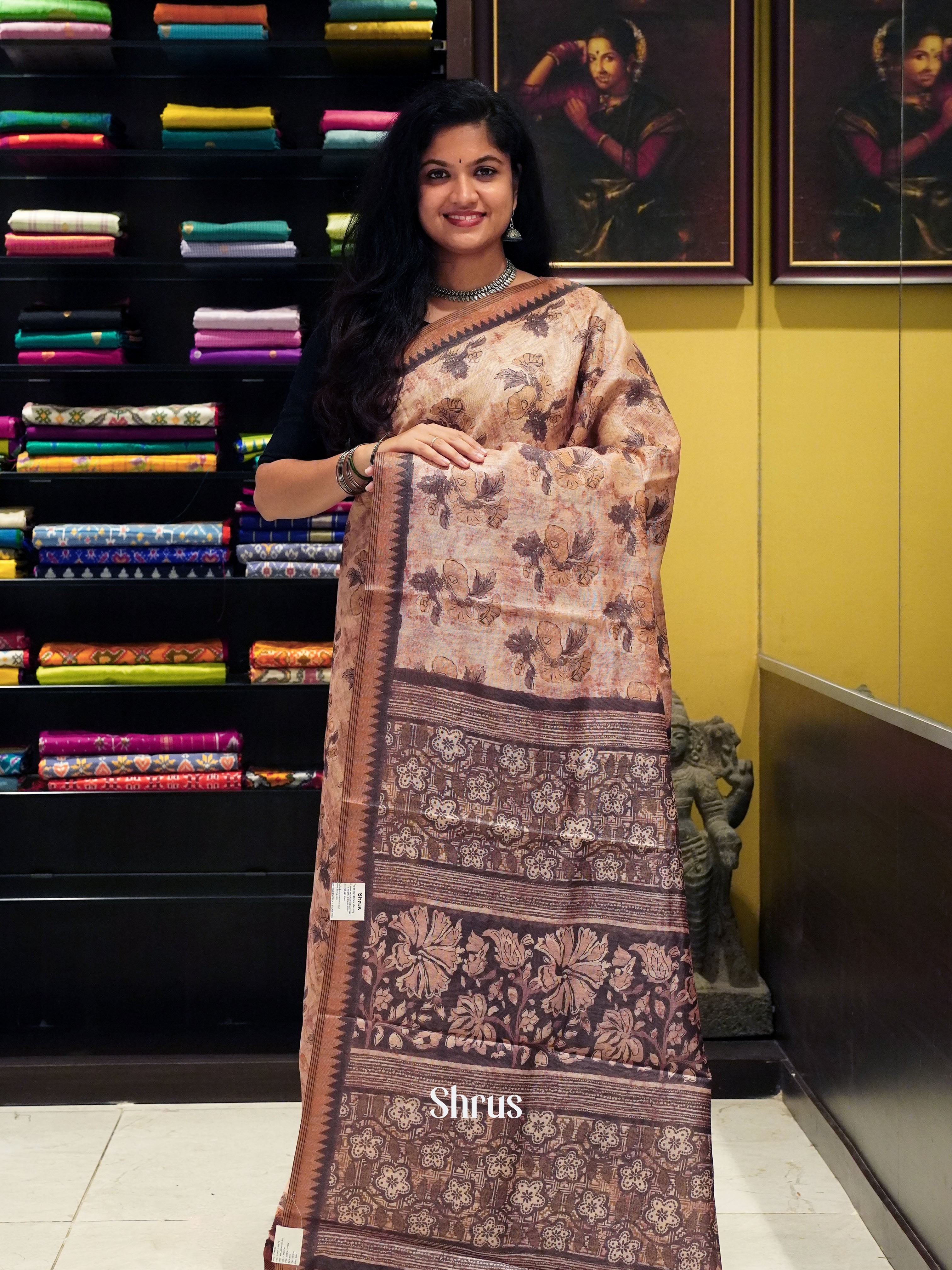 Light Brown - Semi gicha Saree - Shop on ShrusEternity.com