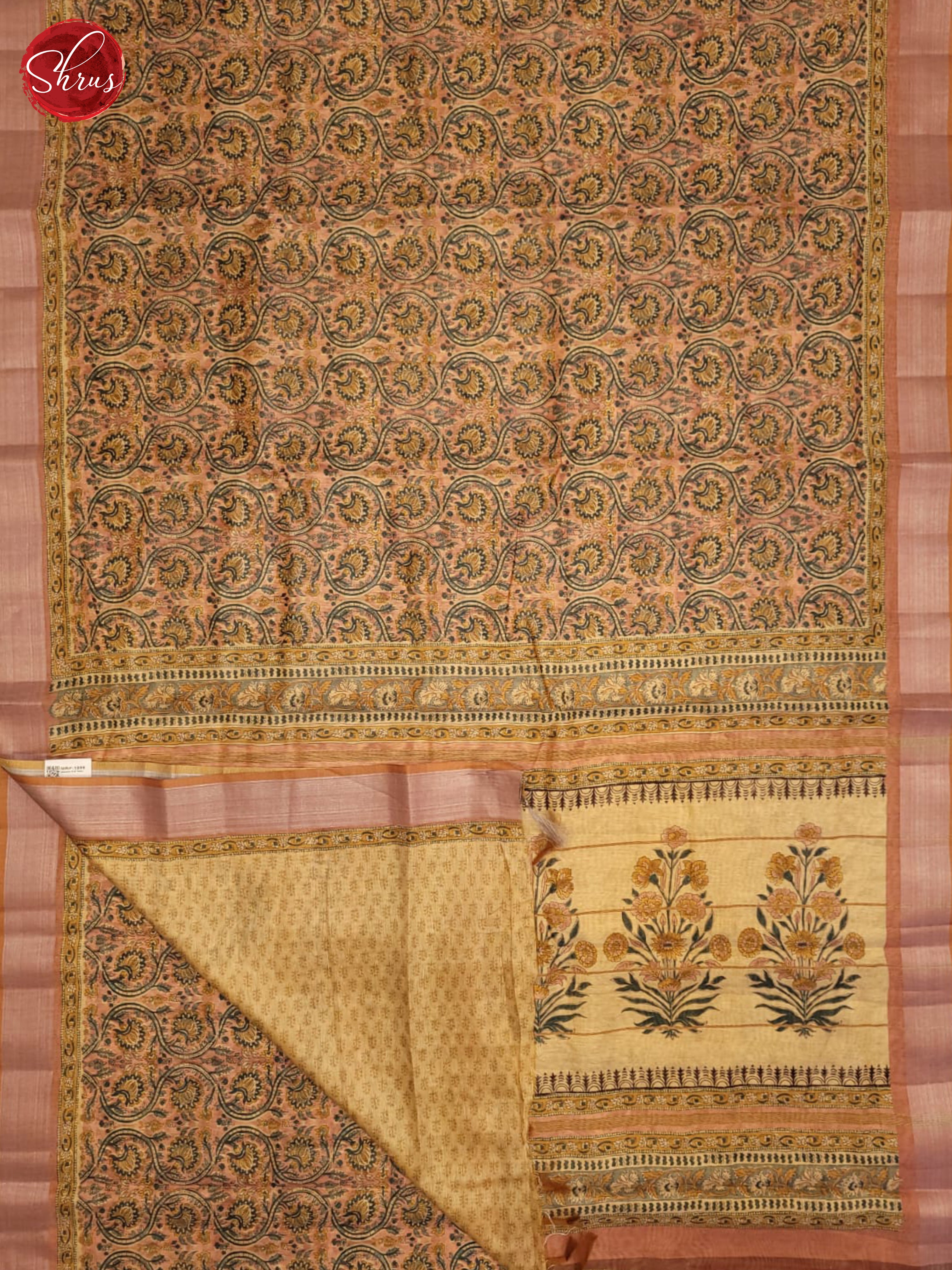 Peachish Pink & Beige- Semi gicha Saree - Shop on ShrusEternity.com