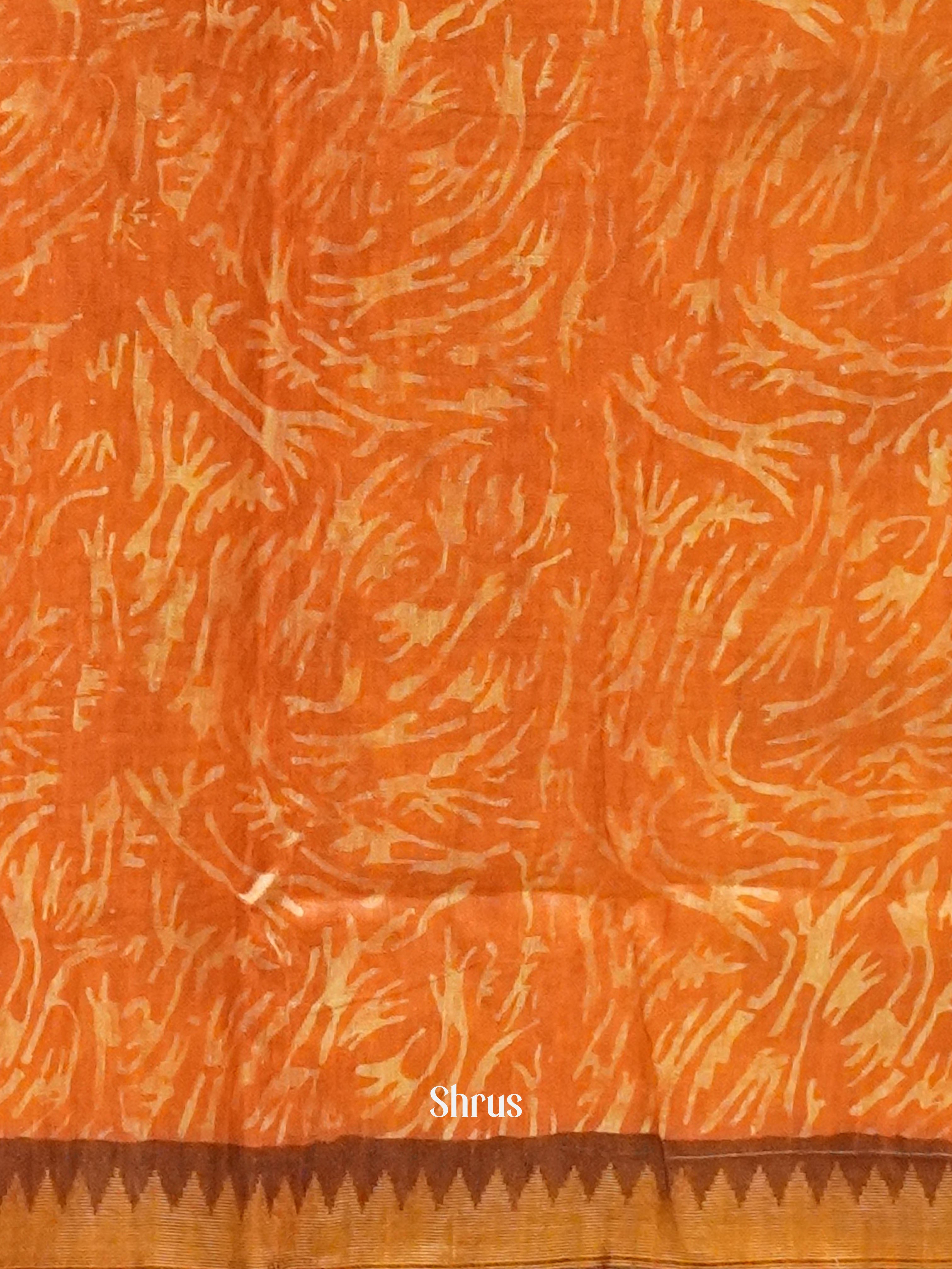 Orange & Brown- Semi gicha Saree - Shop on ShrusEternity.com