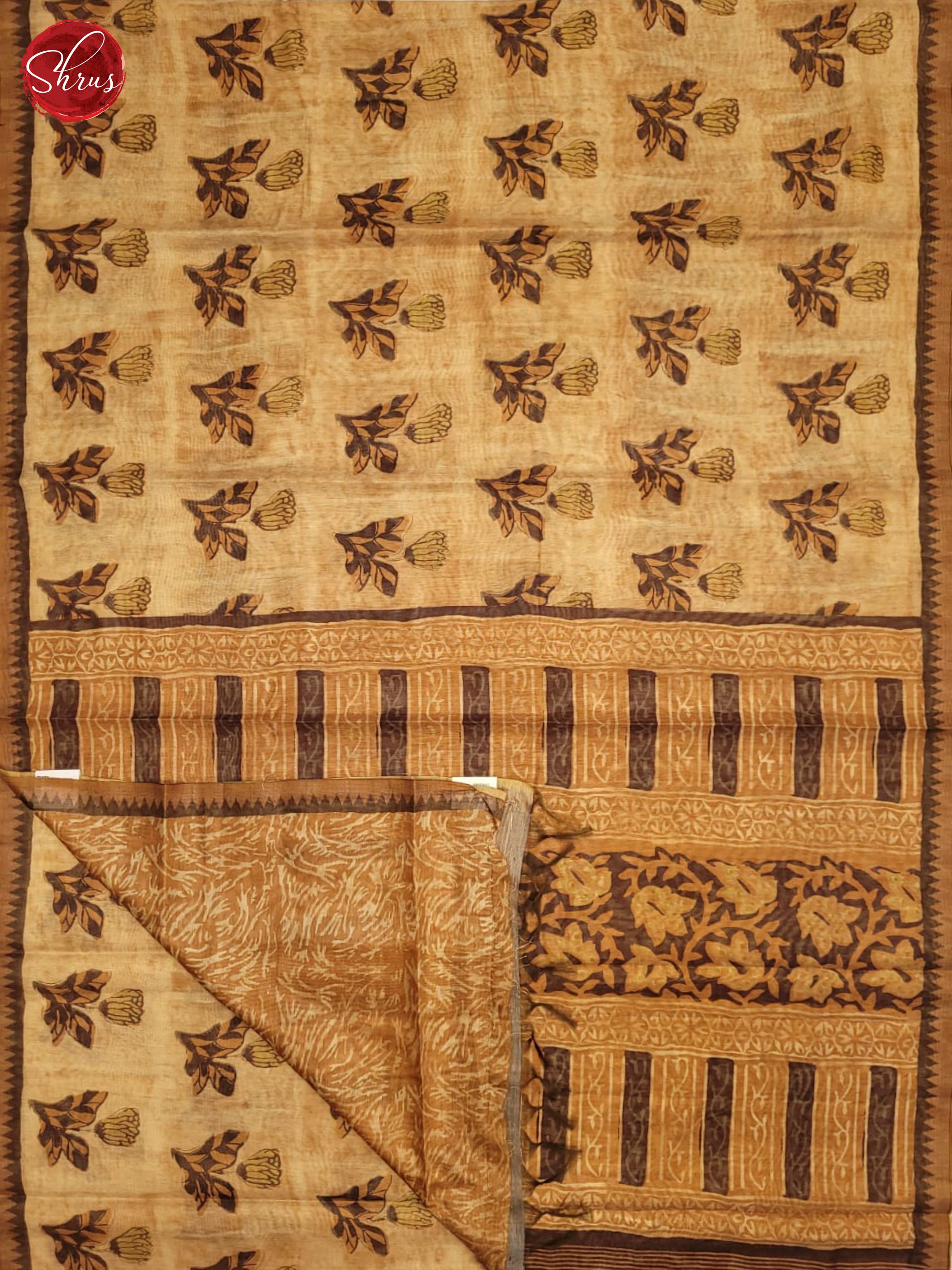 Mustard & Brown- Semi gicha Saree - Shop on ShrusEternity.com
