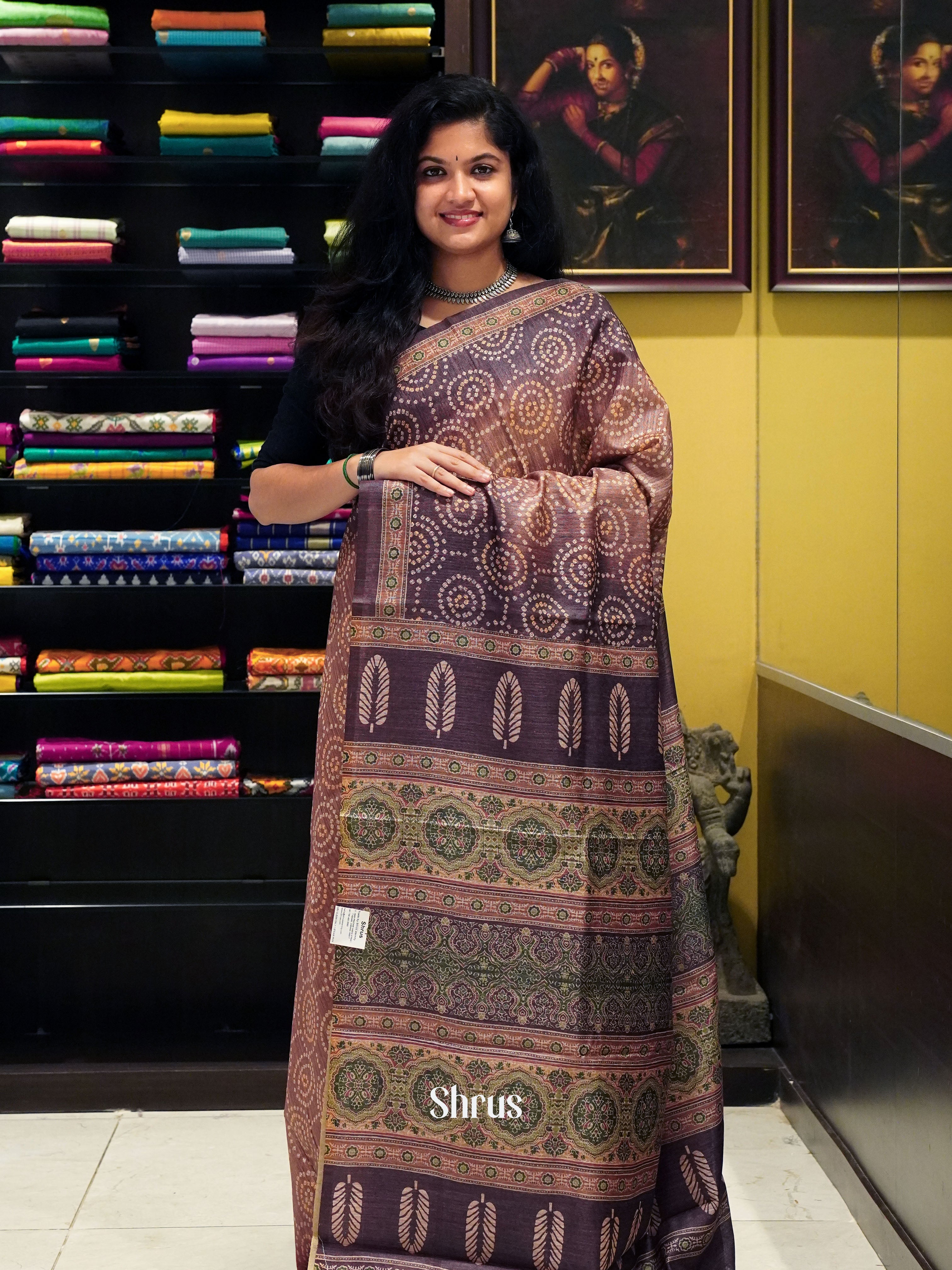 Brown - Semi gicha Saree - Shop on ShrusEternity.com