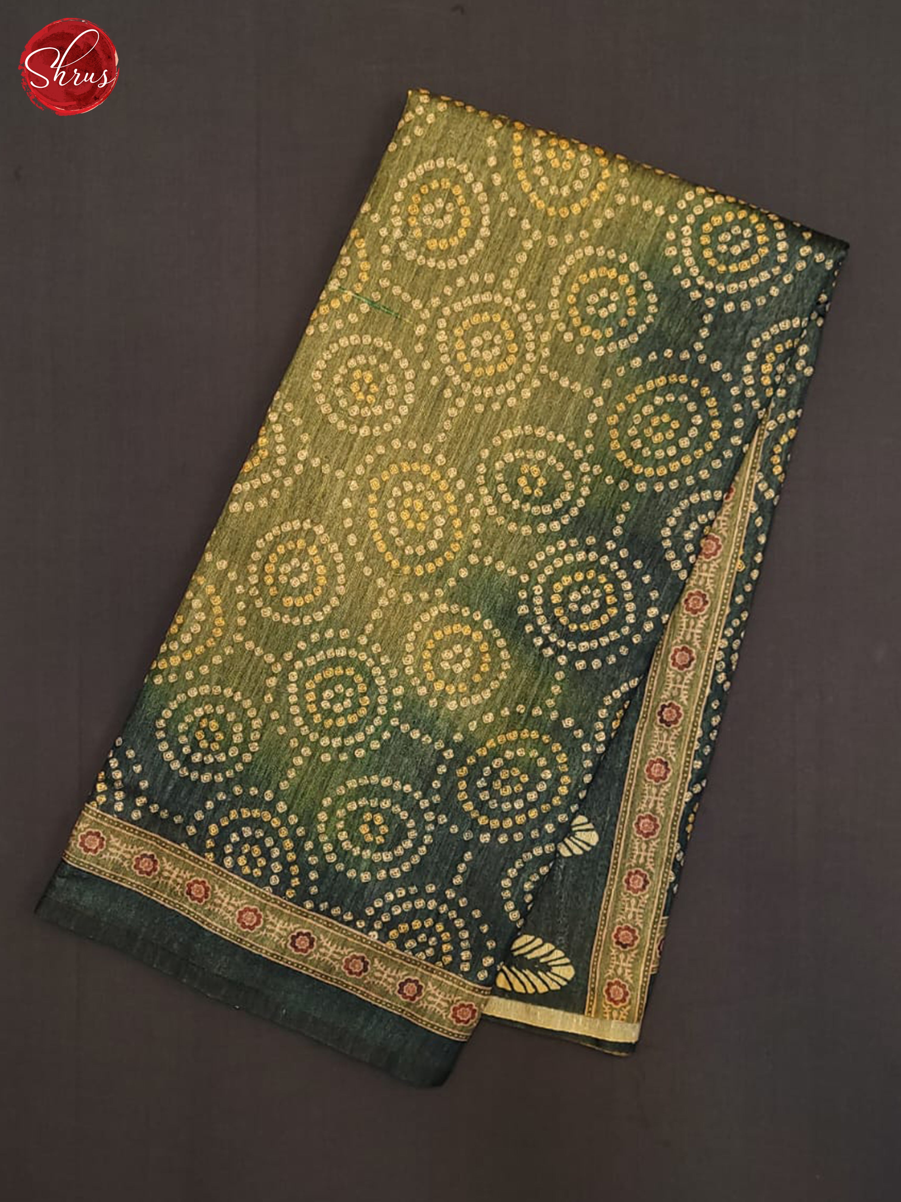 Green & Dark Green - Semi gicha Saree - Shop on ShrusEternity.com